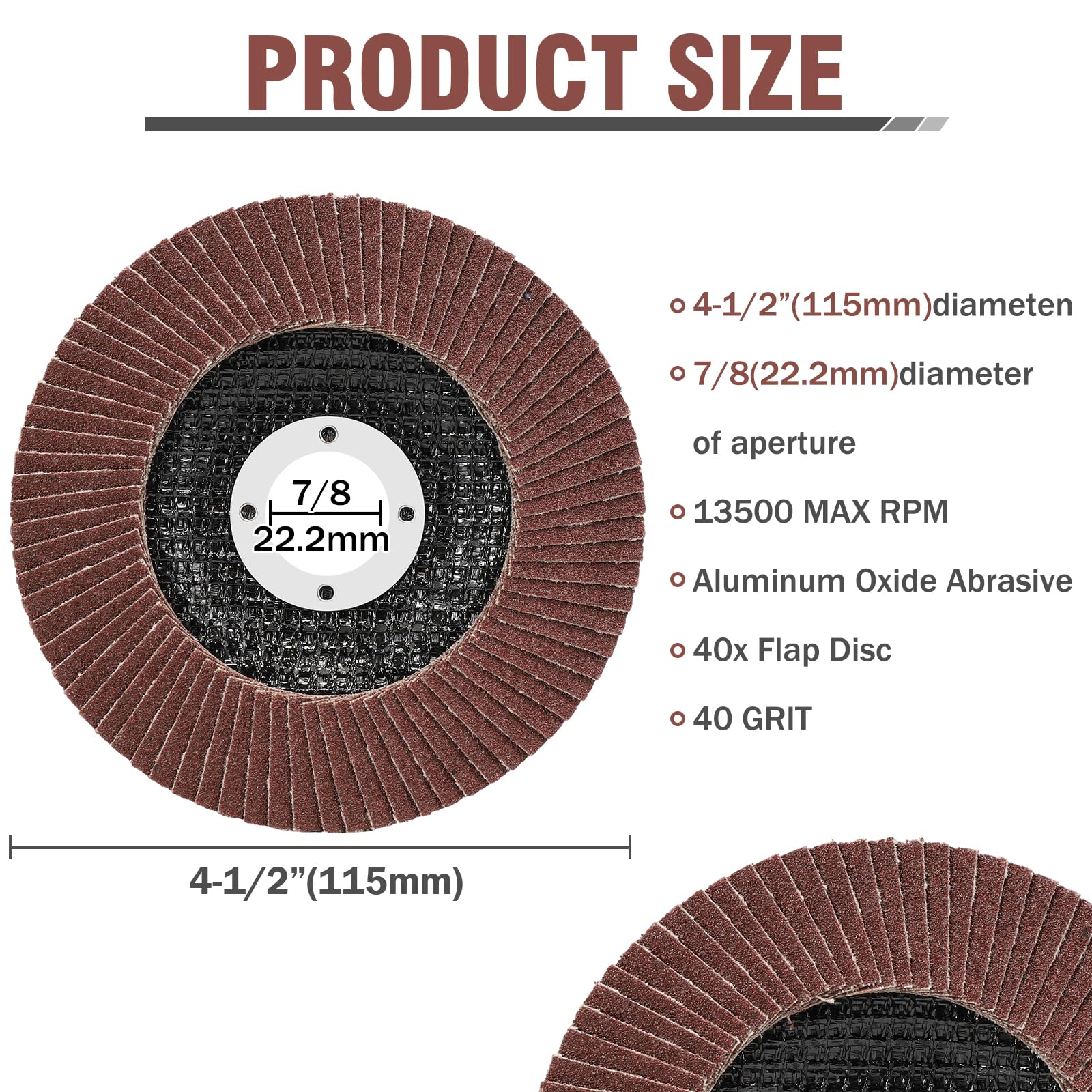 Dischi lamellari, disco abrasivo a grana 40 per smerigliatrice angolare, mola T27 da 11,4 cm, disco lamellare da 7/8", disco per levigatura legno e metallo, confezione da 40