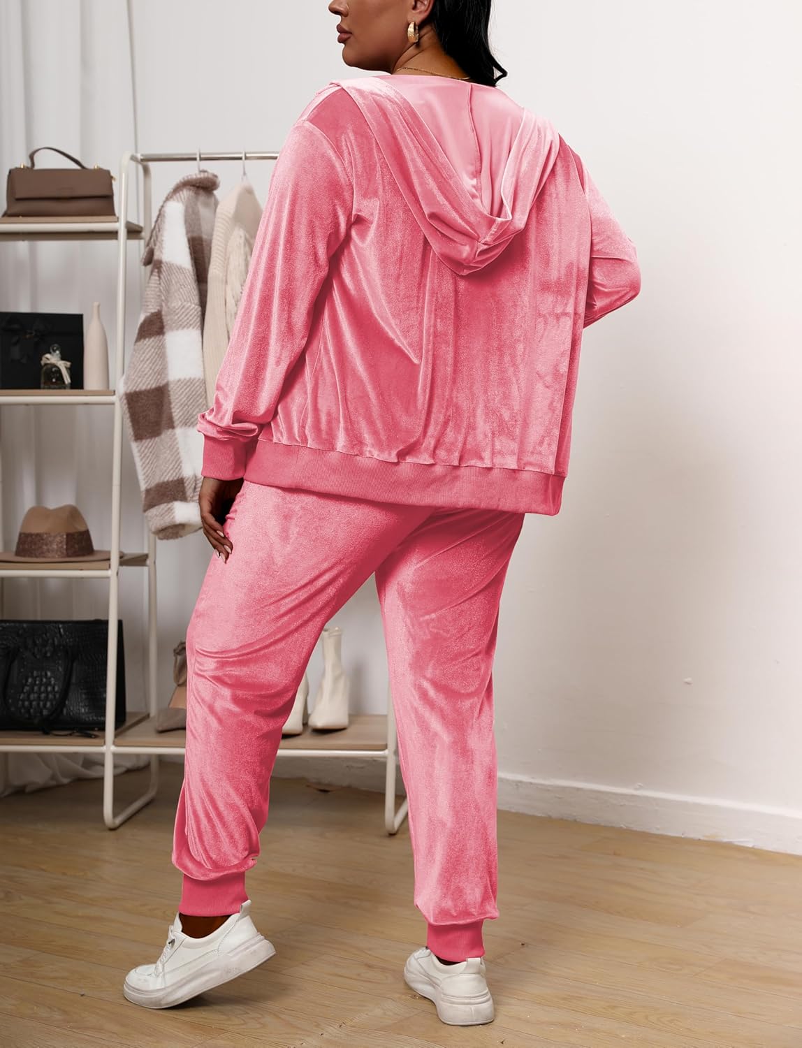 Women's Plus Size Two Piece Outfits Velour Sweatsuits Sets Long Sleeve Loungewear Tracksuit Sets - Image 2