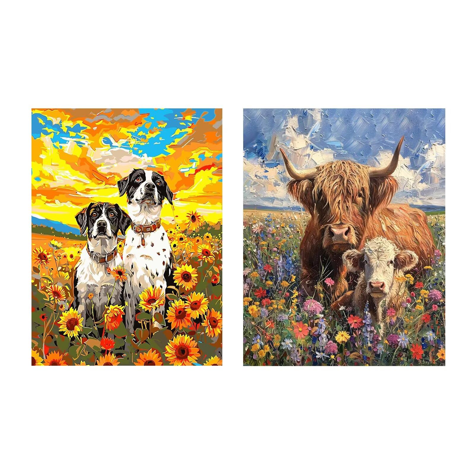 ViblyCoz 2 Pack 5D Diamond Painting Kits Full Drill DIY Dog and Highland Cow Diamond Art for Adults Kids Gem Art Craft for Home Wall Decor Gift