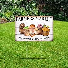 Farmers Market Yard Signs with Stakes Party Supplies Décor for Political 12x18 Inch Double Sided Lawn Sign Fresh Picked Local Produce Metal Lawn Sign for Businesses House