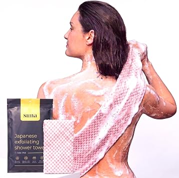 SIMA Exfoliating Face & Body Scrub Towel, 47" x 10" Pink, 2-Pack