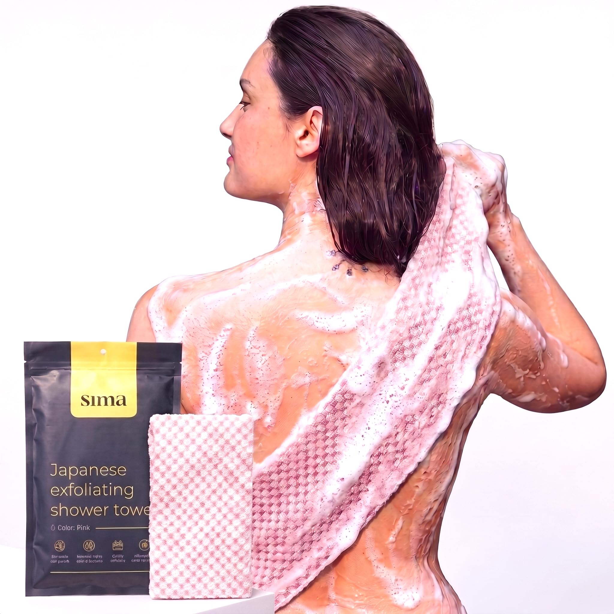SIMA Exfoliating Face & Body Scrub Towel, 47" x 10" (Pink)
