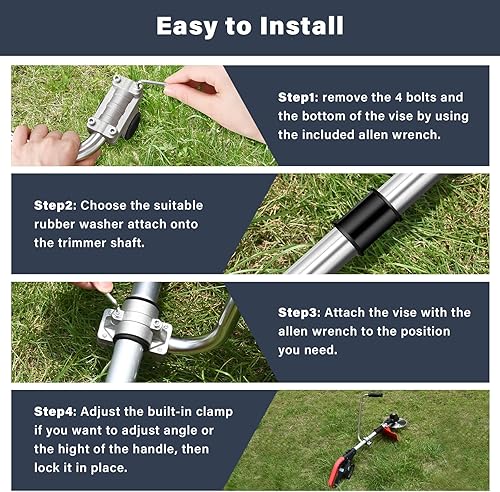 Miniatura 7 de Agarre ergonómico para recortar, mango para recortar cuerdas, extensión de mango con abrazadera de soporte, agarre de mango de recortadora de césped