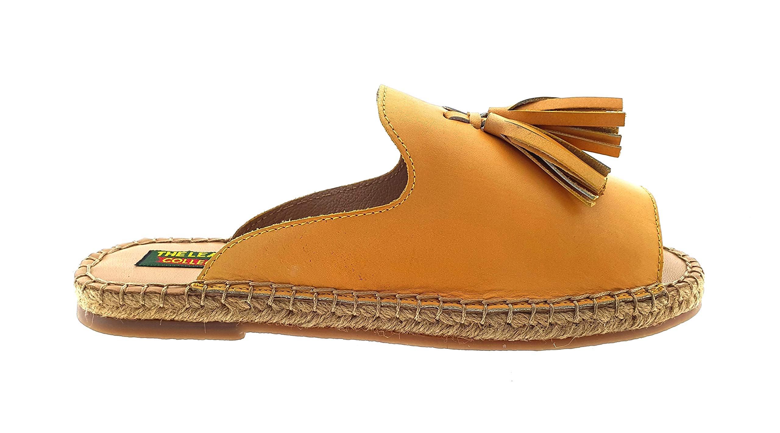 irnado Tassel |Yellow Women Leather Open Toe Shoe Look Espadrille Stitching Sandal