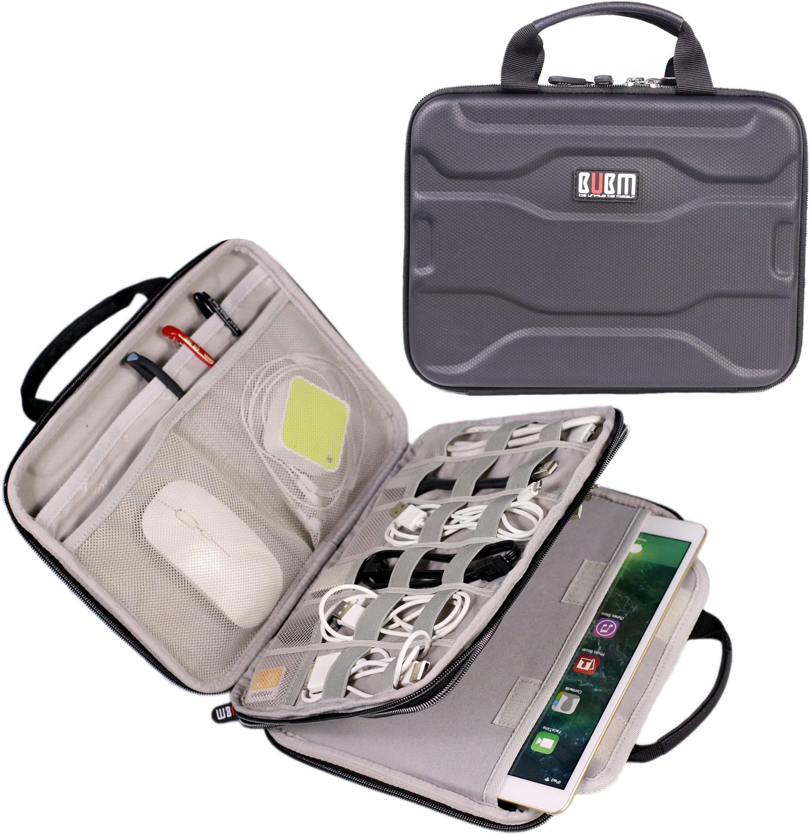 Electronics Organizer Travel Cable Cord Wire Bag Accessories Gadget Gear Storage Hard Cases for 10.5 Inch Tablet (Black)