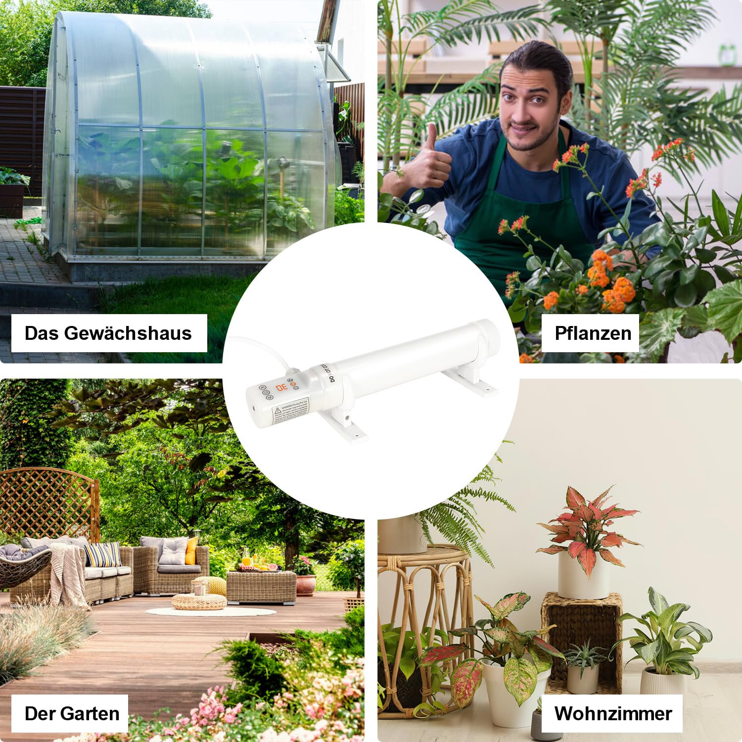 Riscaldamento a serra, 60 W, con timer termostatico, calendario e funzione ciclo, 34 cm, serra per piante, casetta da giardino, serre