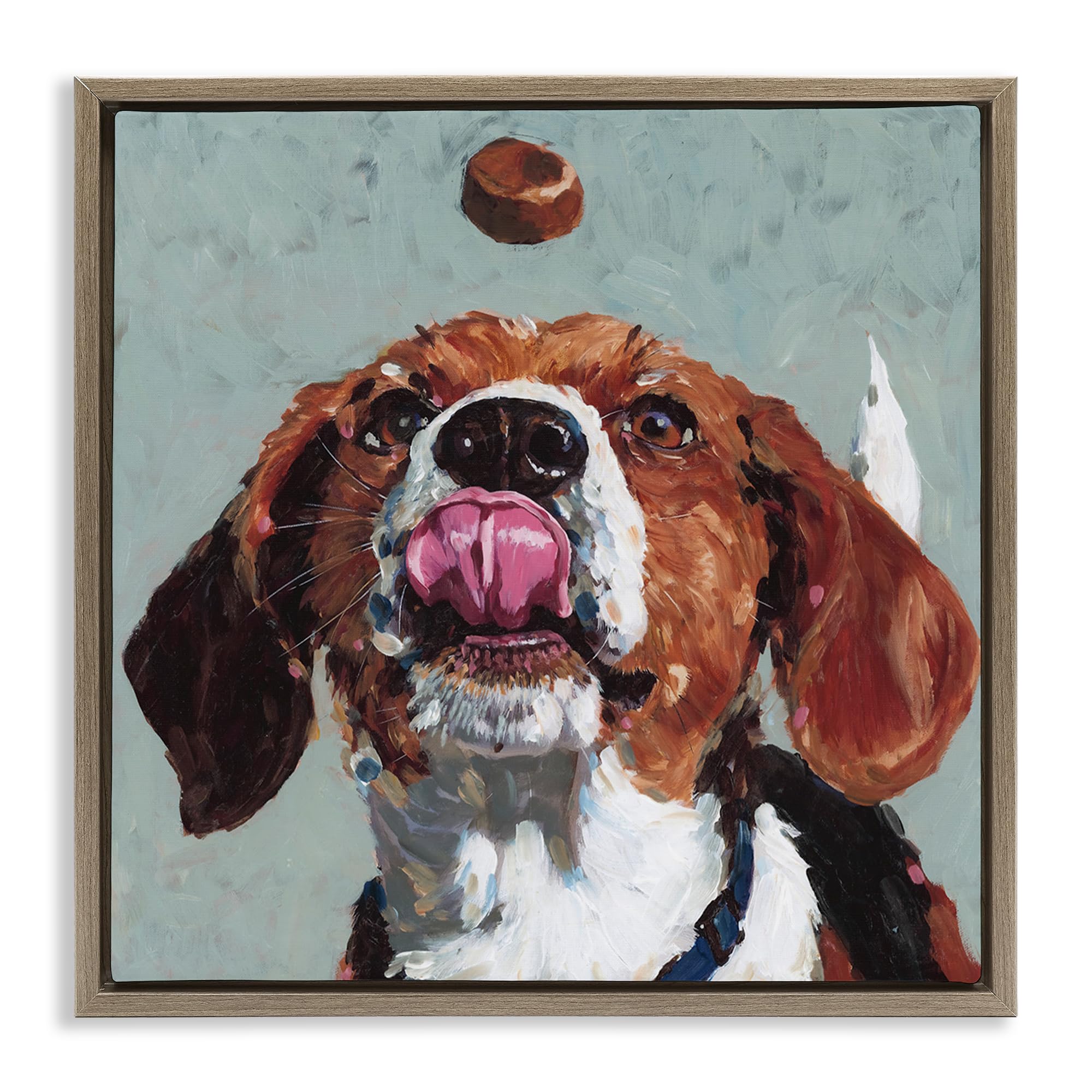 Stupell Industries Montalcino Elm (Textured) Playful Beagle Treat Portrait, 17 X 17 Inch Canvas In Floater Frame