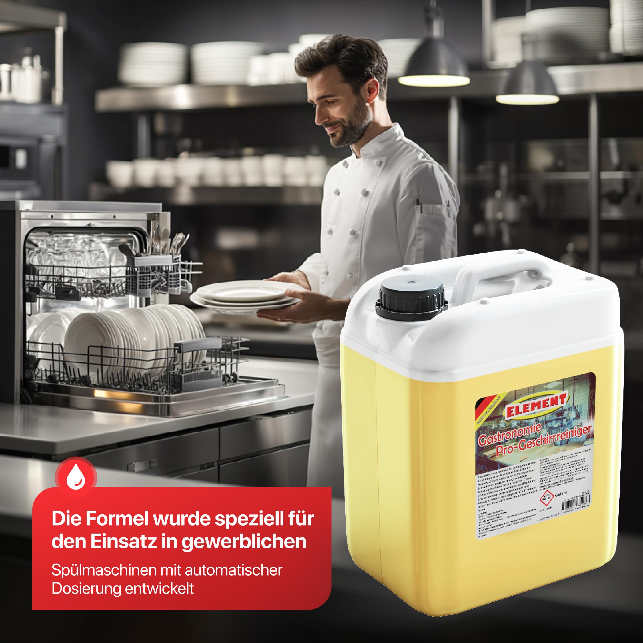 Element Geschirrreiniger für gewerbliche Spülmaschinen flüssig 10 Liter | Maschinenspülmittel Profi 10L | SET 2 Kanister a 5 Liter | Geschirrreiniger ohne Chlor | Geschirrspülmittel Gastro |