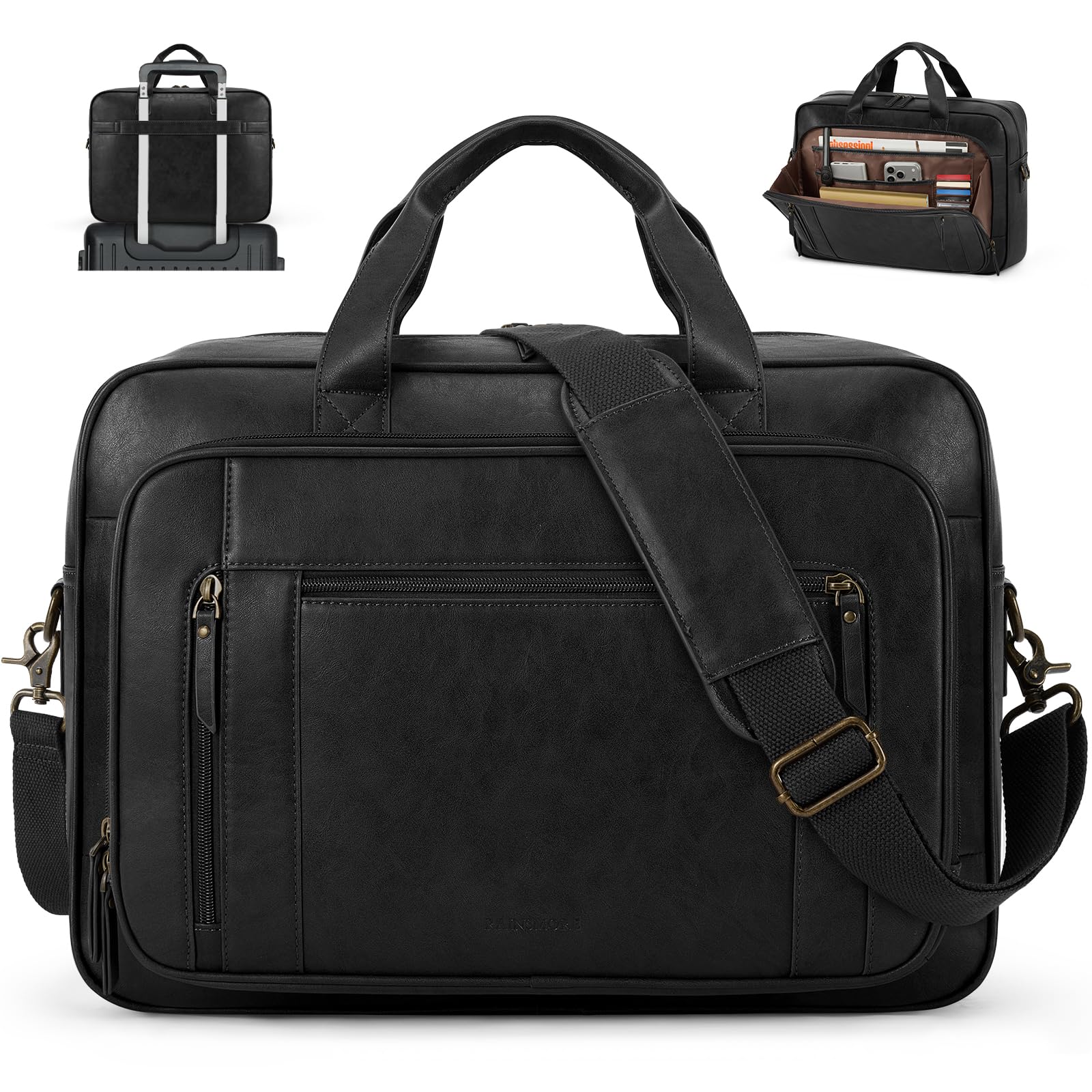 RAINSMORE Portafolios para Hombre, Maletin para Laptop 16 Pulgadas, PU Piel Maletín Grande para Trabajo, Oficina Universidad Vieja Escuela