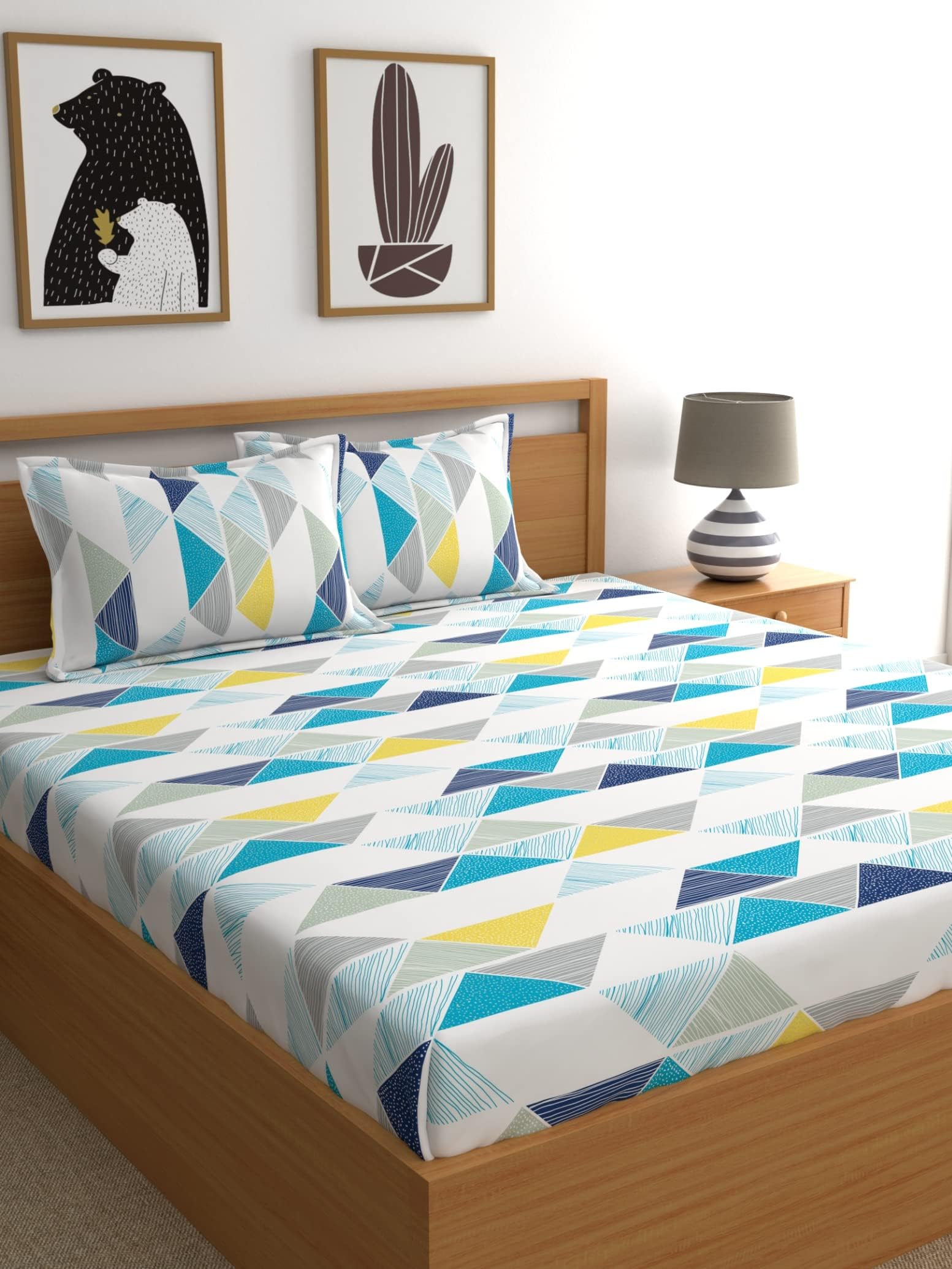 Dreamscape 100% Cotton King Bedsheet with 2 Pillow Covers - (Size 108 x 108 inches, 140 TC, Colour - Blue)