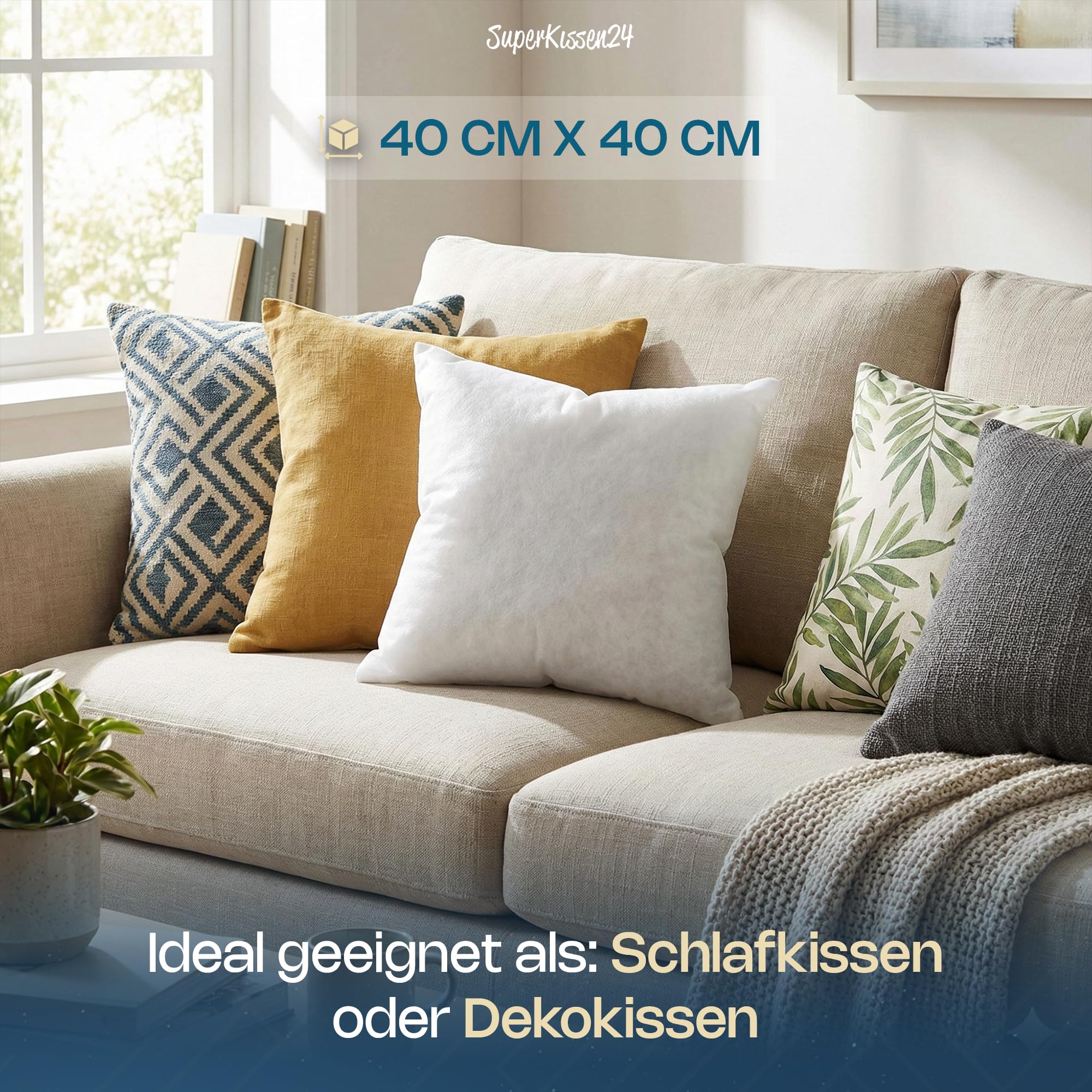 SuperKissen24. Kissen 8er Set - Allergiker Kissenfüllung - Waschbar Innenkissen - Füllkissen - Dekokissen und Relaxkissen mit Polyester Kissenfüllung - Flauschig Kopfkissen - Sofakissen - 40x40 cm