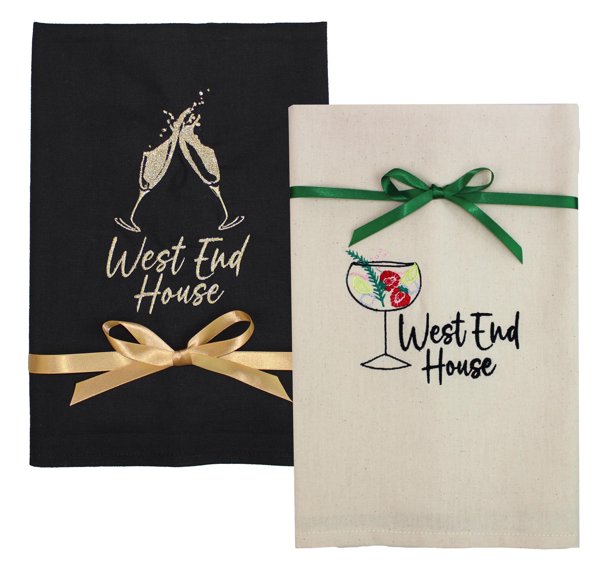 Personalised Embroidered Black Fruity Gin Cocktail Tea Towel & Champagne Cream Tea Towel