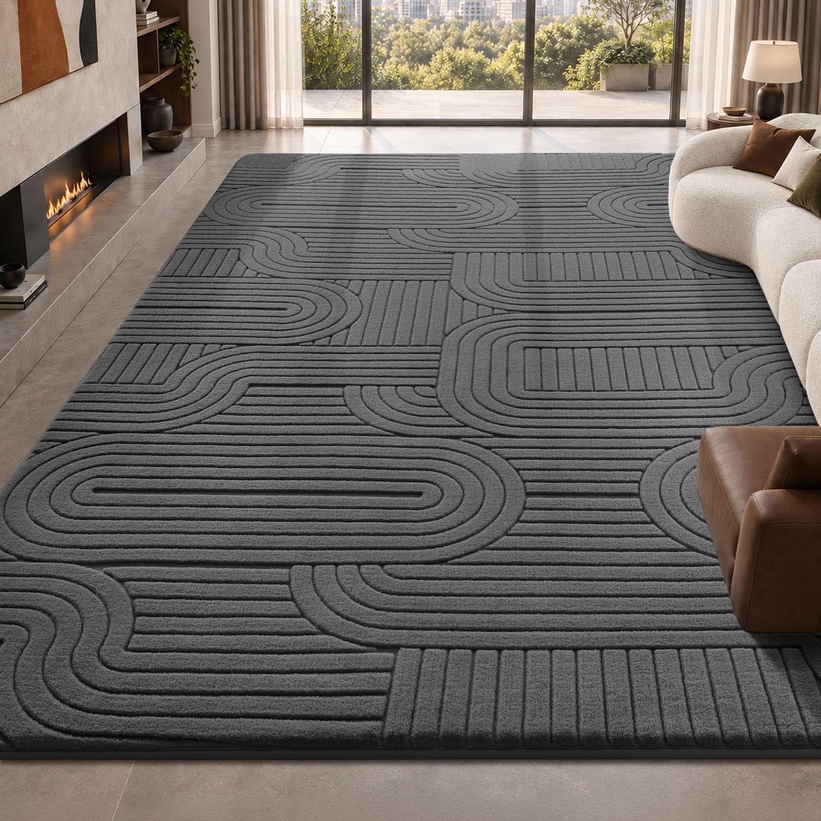 Treeboy Large Rugs Living Room 140x200 cm, Washable Grey Rug for Bedroom — image 1