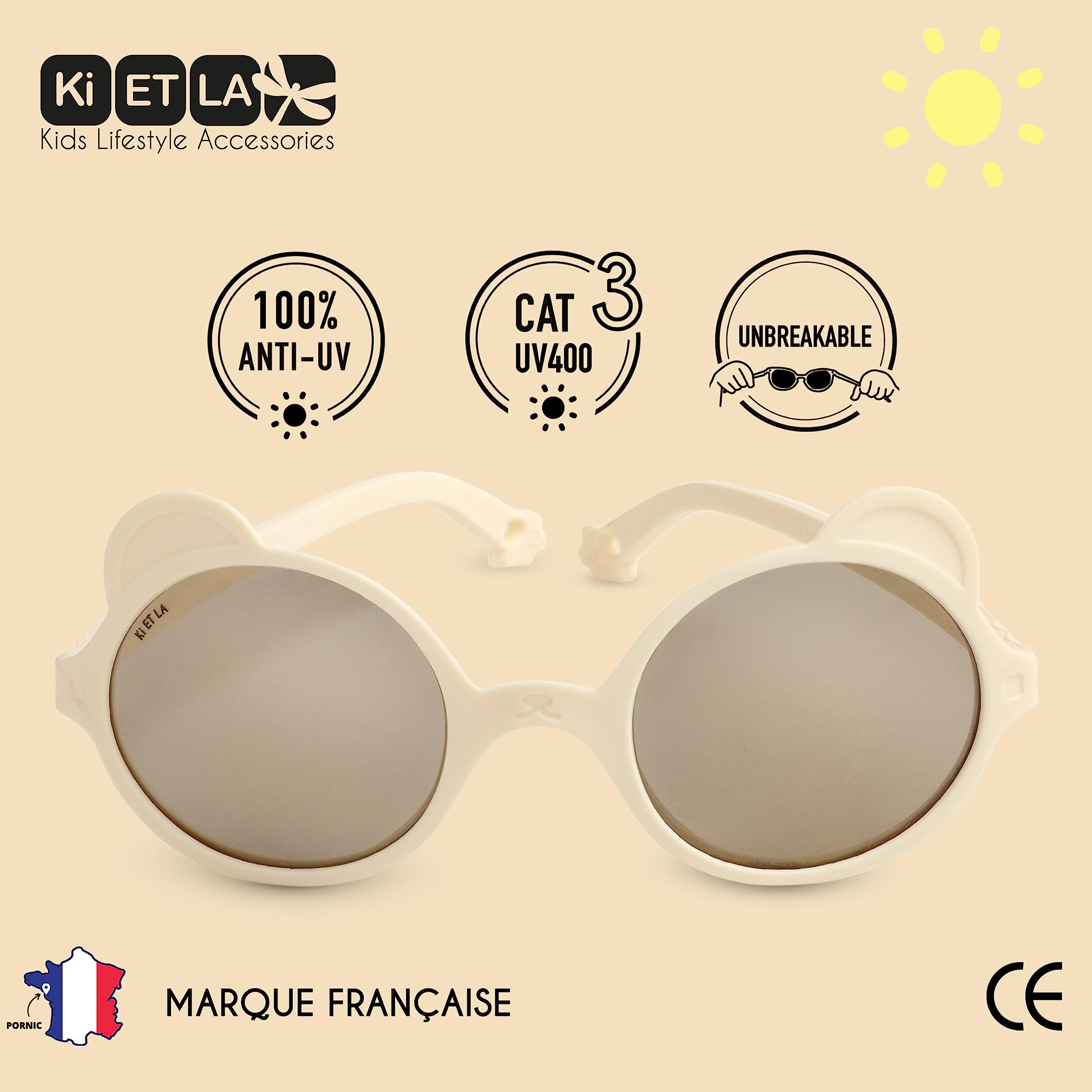 Ki ET LA - UV-Sonnenbrille für Babys und Kleinkinder - Ours'on - Creme