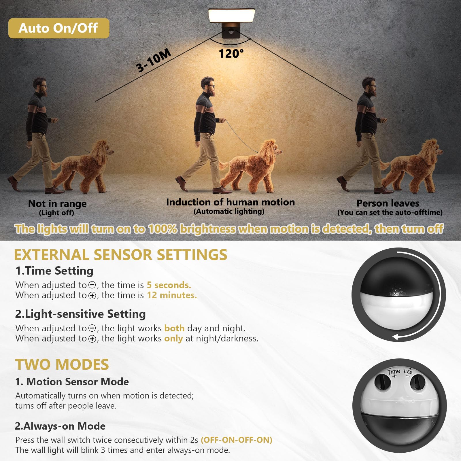 YindaLux 14W LED Outdoor Lamp with Motion Detector, IP65 Waterproof Wall Light for Outdoor/Indoor - Image 2