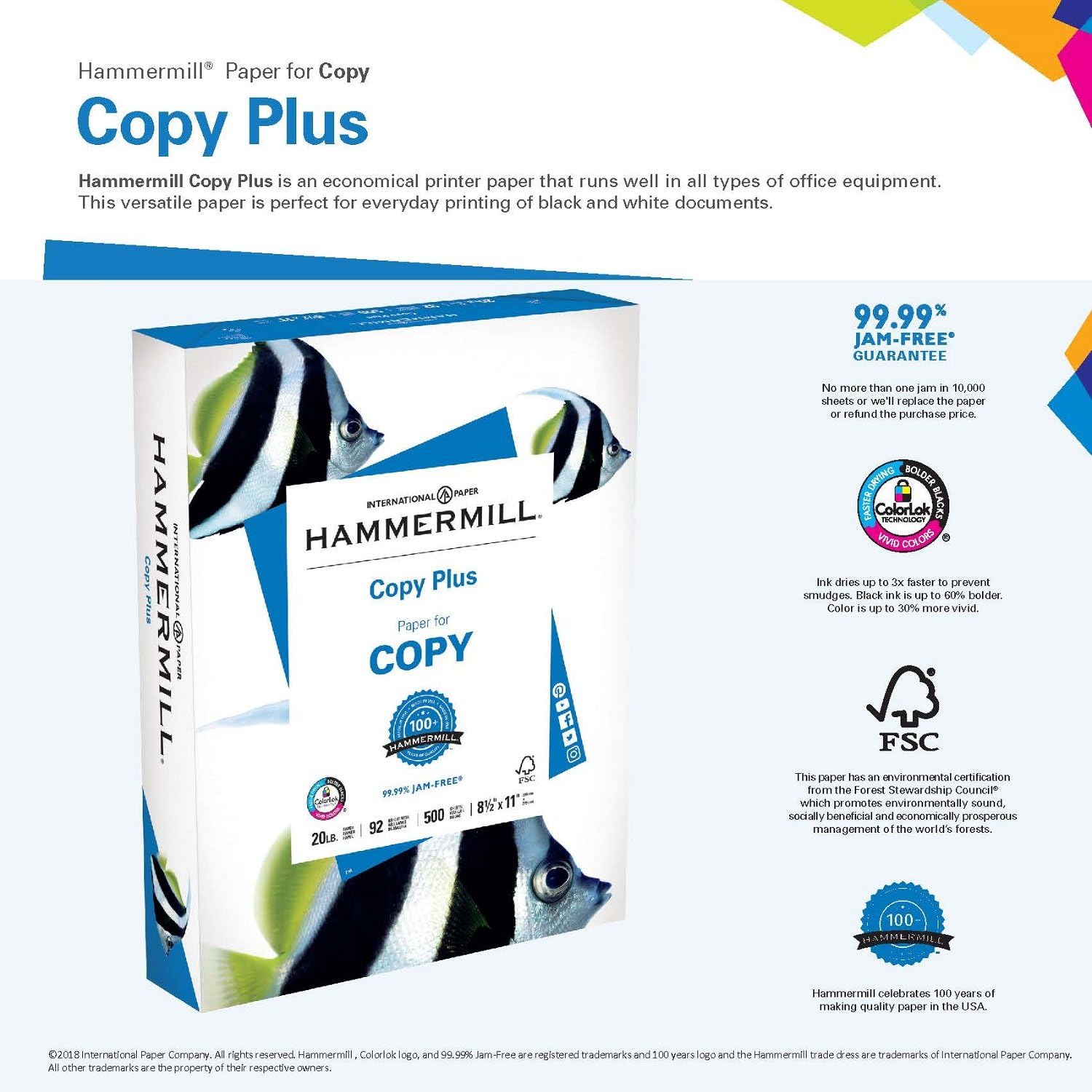 Hammermill 105007RM Copy Plus Paper,20Lb,92 GE/102 ISO,8-1/2-Inch x11-Inch,White : Office Products