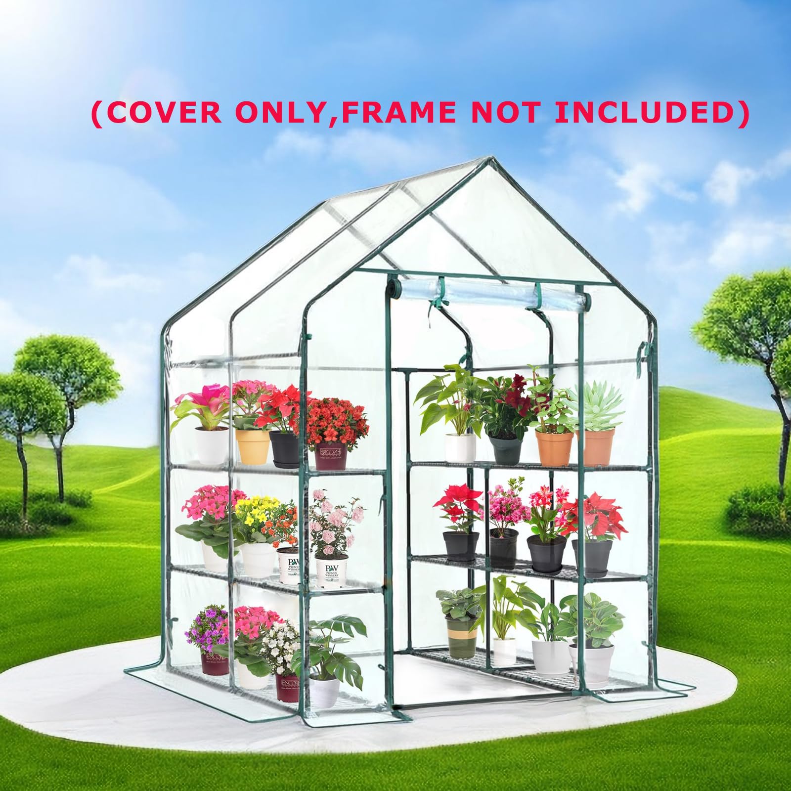 Purlyu Cubierta de repuesto para invernadero con puerta enrollable con cremallera, 56 x 56 x 76 pulgadas, cubierta de invernadero de PVC para plantas al aire libre, jardinería, plantas, protección