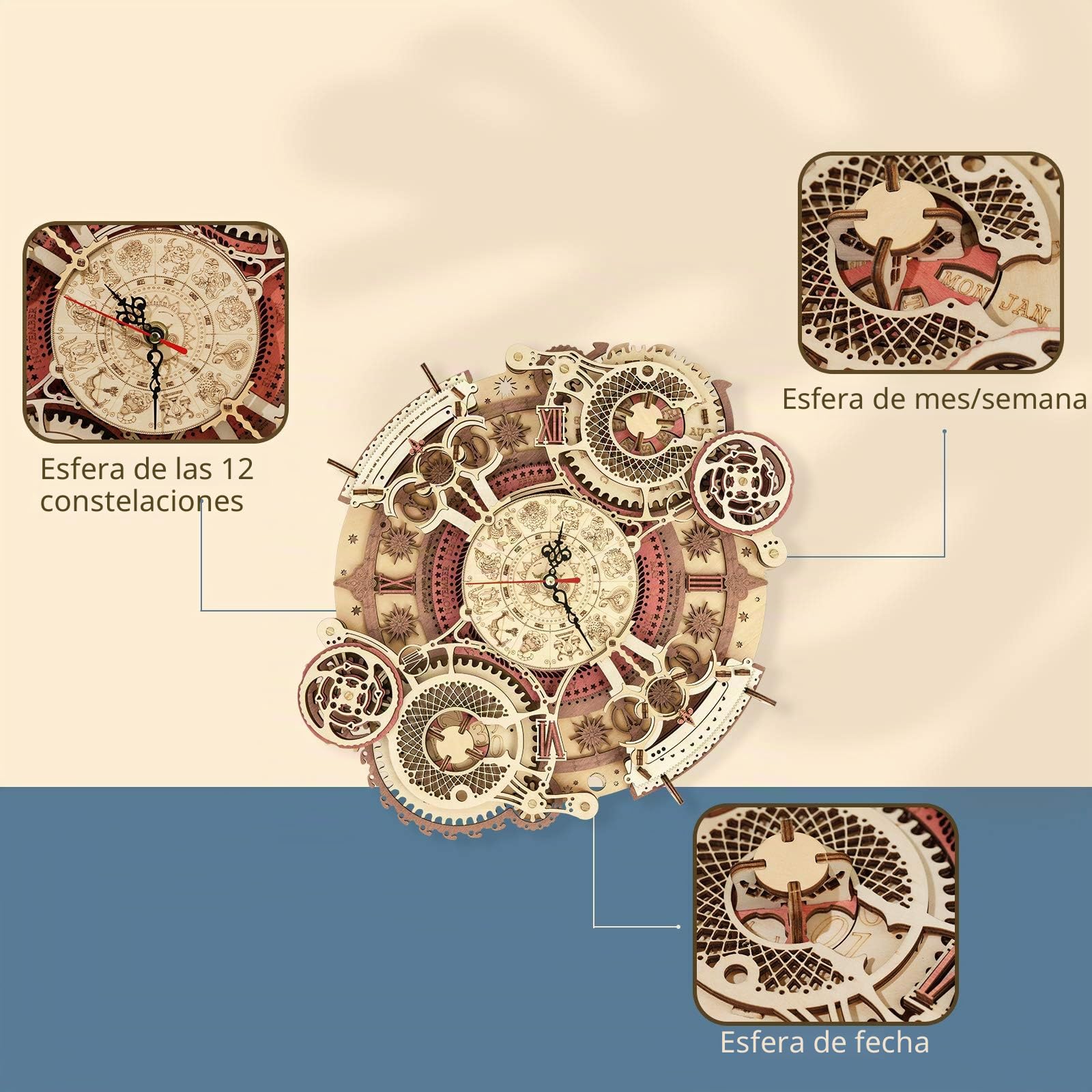 ROKR Puzzle 3D Madera Zodíaco Pared Reloj Maquetas para Construir LC601