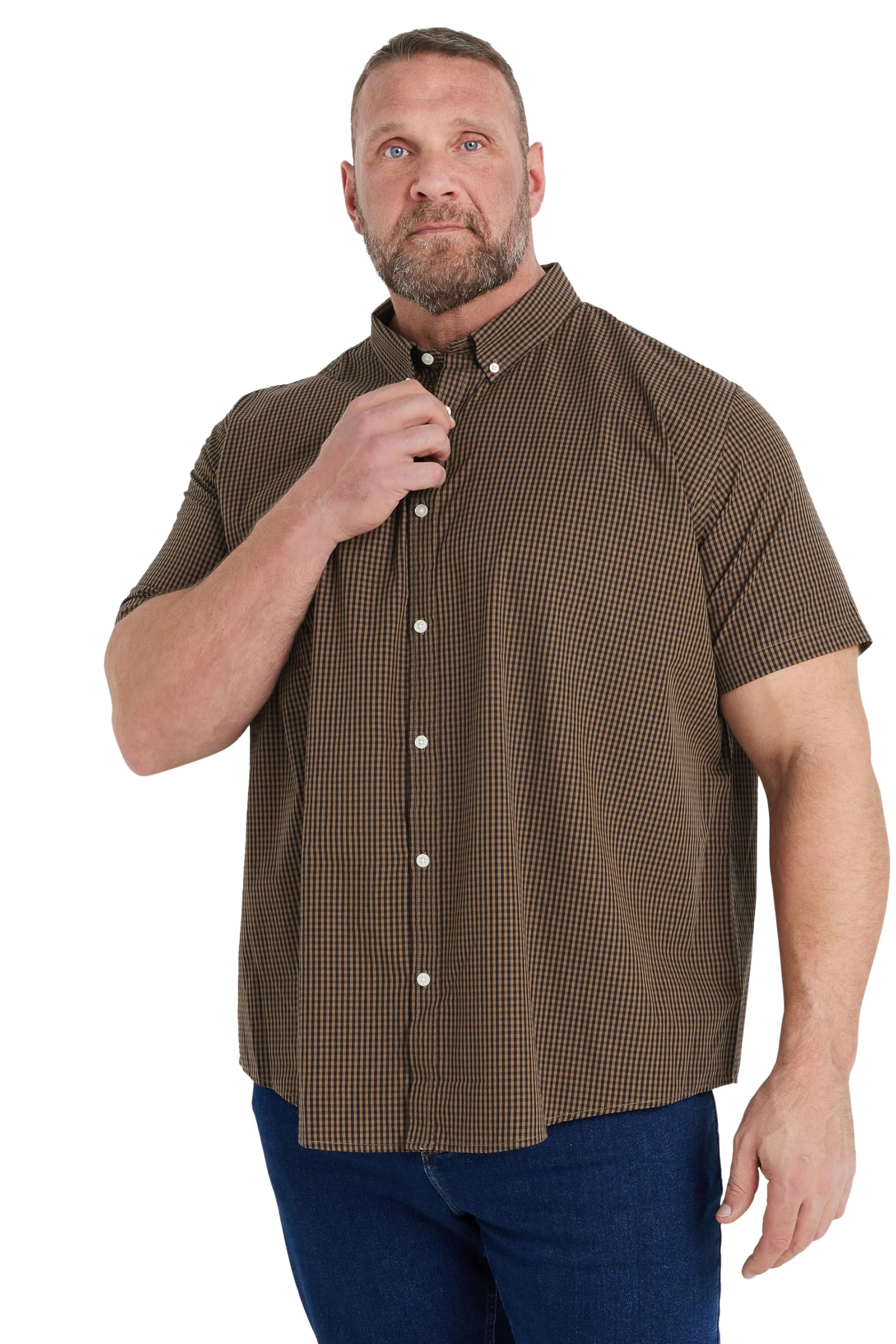 BadRhino Big & Tall Gingham Check Shirt - Men's - Plus Size Curve Brown