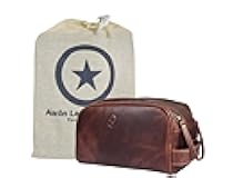 Leather Toiletry Bag for Men | Grooming Travel Kit | With Waterproof Lining | By Aaron Leather (Dark Brown)