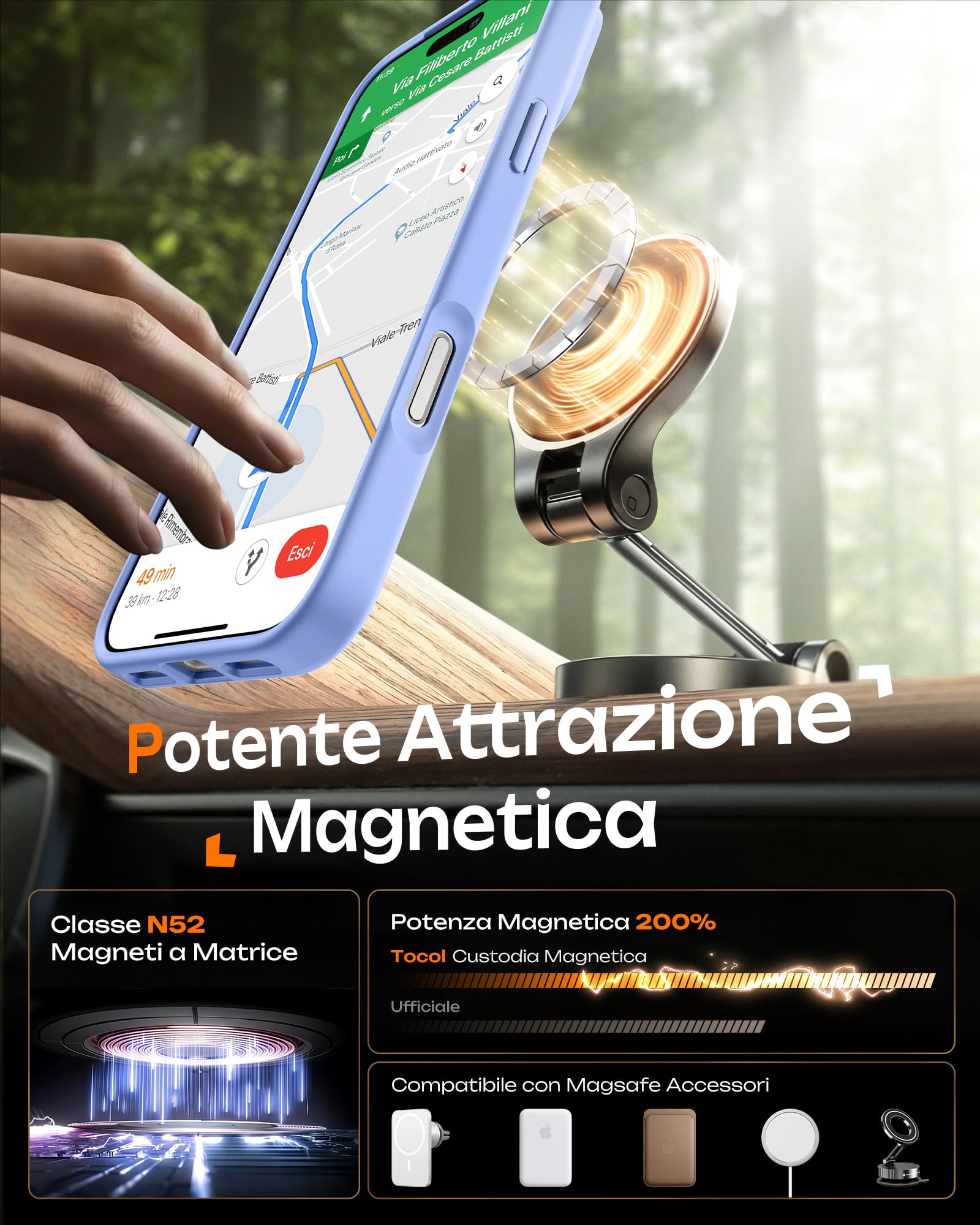 TOCOL Cover Magnetica per iPhone 17 Pro 6,3 Pollic, Compatibile con MagSafe, Anello Magnetico Incorporato, Protezione Fotocamera Integrata, Custodia Antiurto Traslucida Opaca, Blu Chiaro