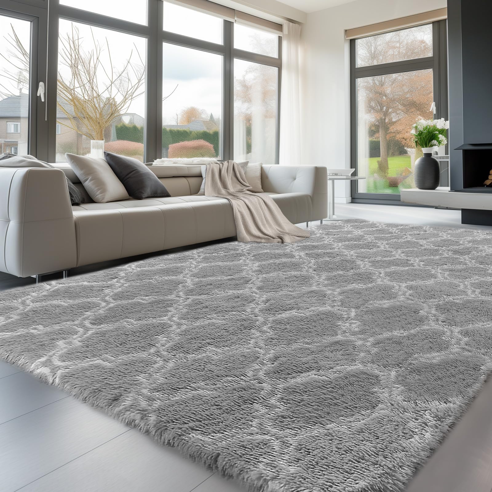 Sour Lemon Rugs Living Room 160x230cm, Grey Area Rugs for Bedroom, Washable Anti Slip Extra Large Shaggy Soft Rug Fluffy Modern Floor Carpets Mat Beside Carpet for Kids Living Room