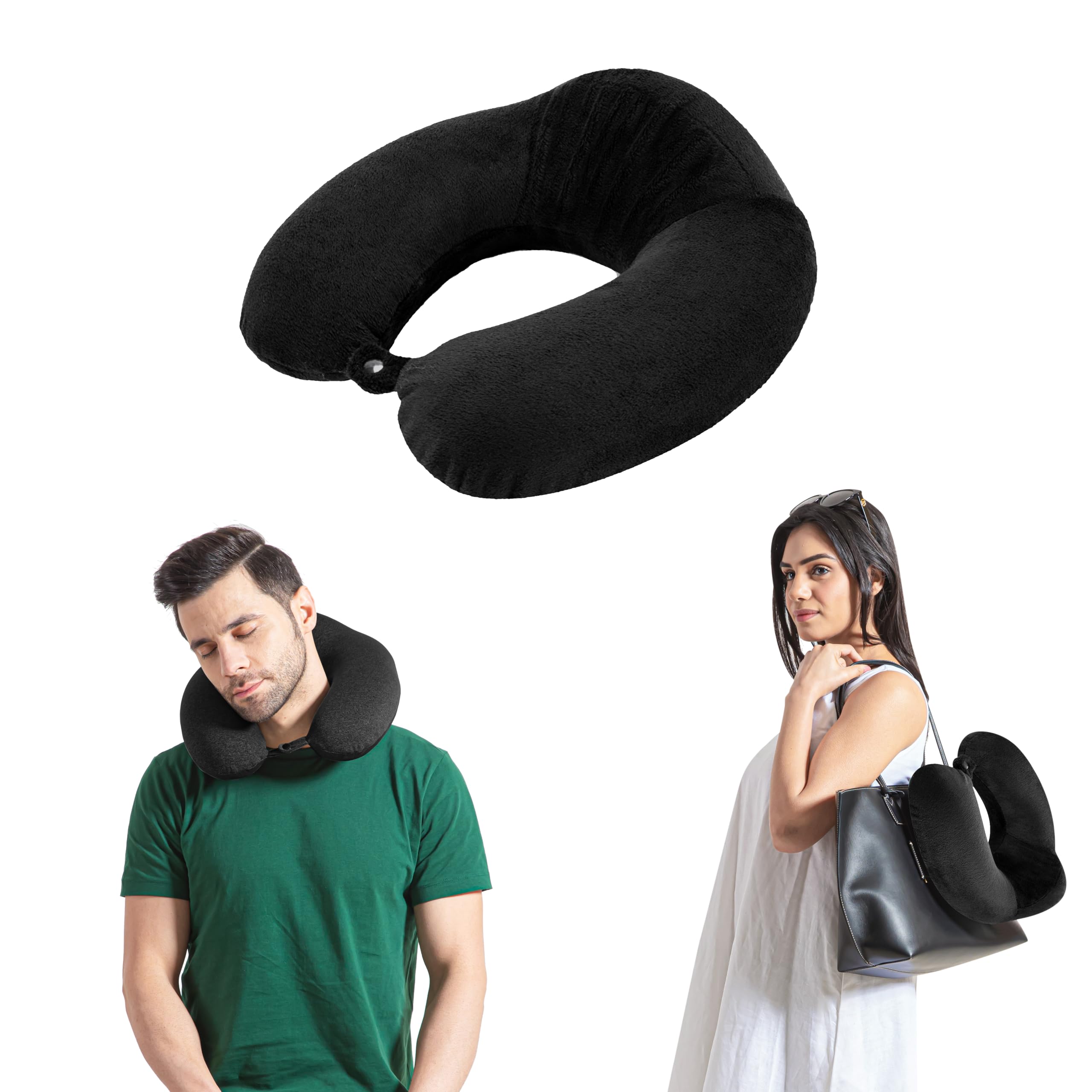 The White Willow Memory Foam Neck Rest Travel Pillow Designed for Extra Neck Support Comes with Soft Velour Fabric for Air Travel,Long Flights, Bus, Train - 12" x 8" x 3", Black-image-32