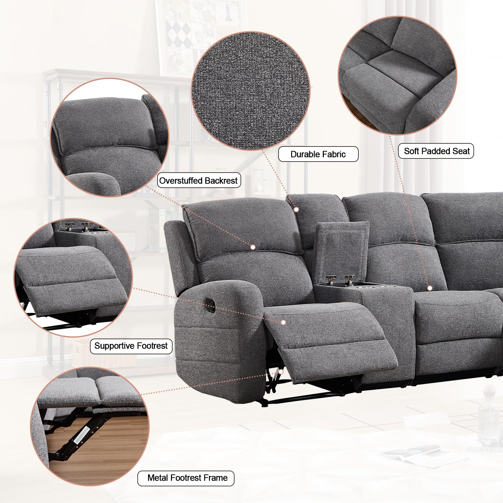 Best Grey Reclining Sofa Picks for 2026 2 EBELLO Fabric L-Shaped Reclining Sectional Sofa Couch for Living Room, Manual Re — product photo