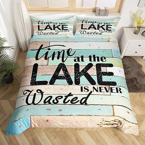 Erosebridal Juego de ropa de cama rústica para decoración de casa de lago, tamaño individual para niños y niñas, funda de edredón con textura de