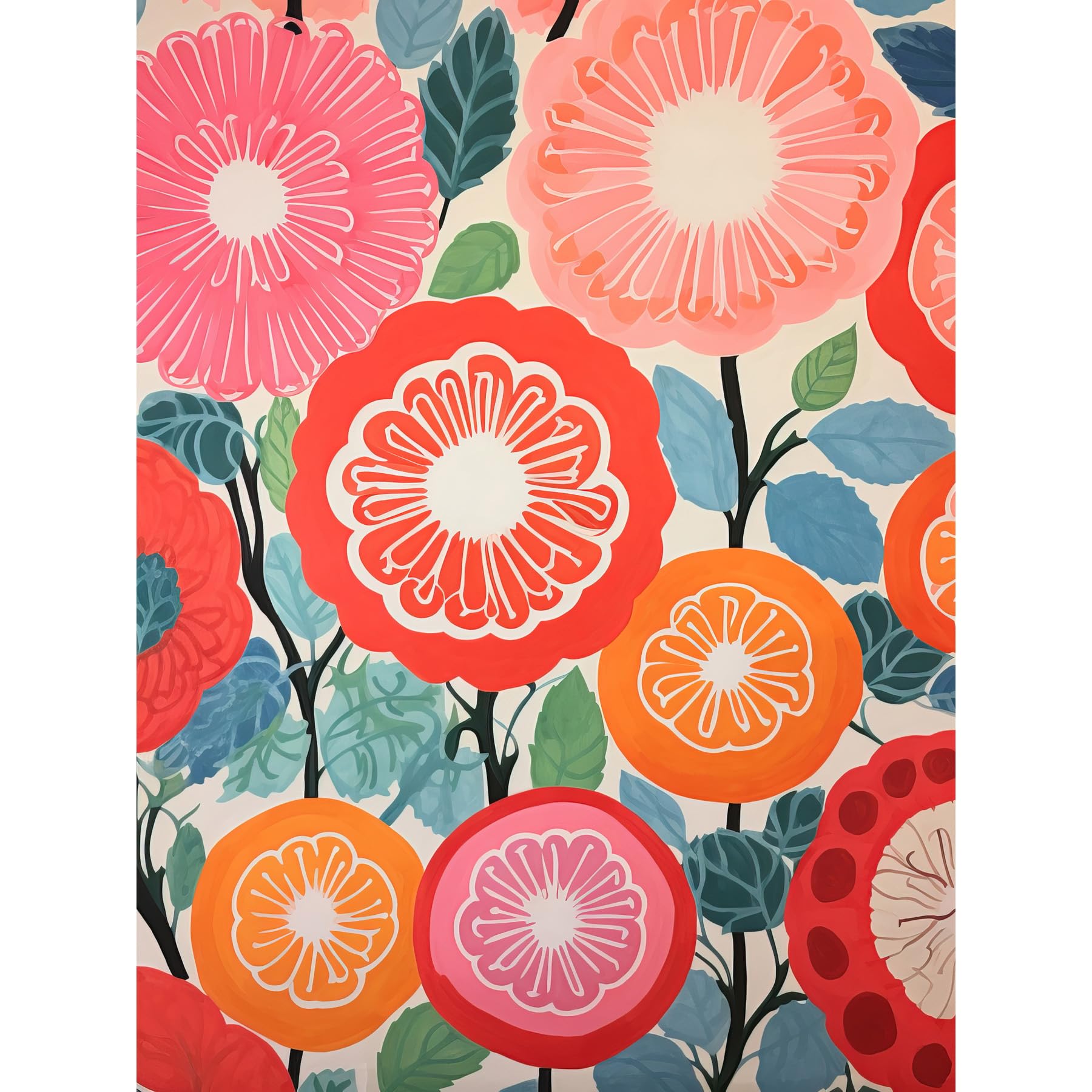Artery8 Pomegranate Tree Flowers in Bloom Mediterranean Bright Floral Abstract Artwork Large Wall Art Poster Print Thick Paper 18X24 Inch