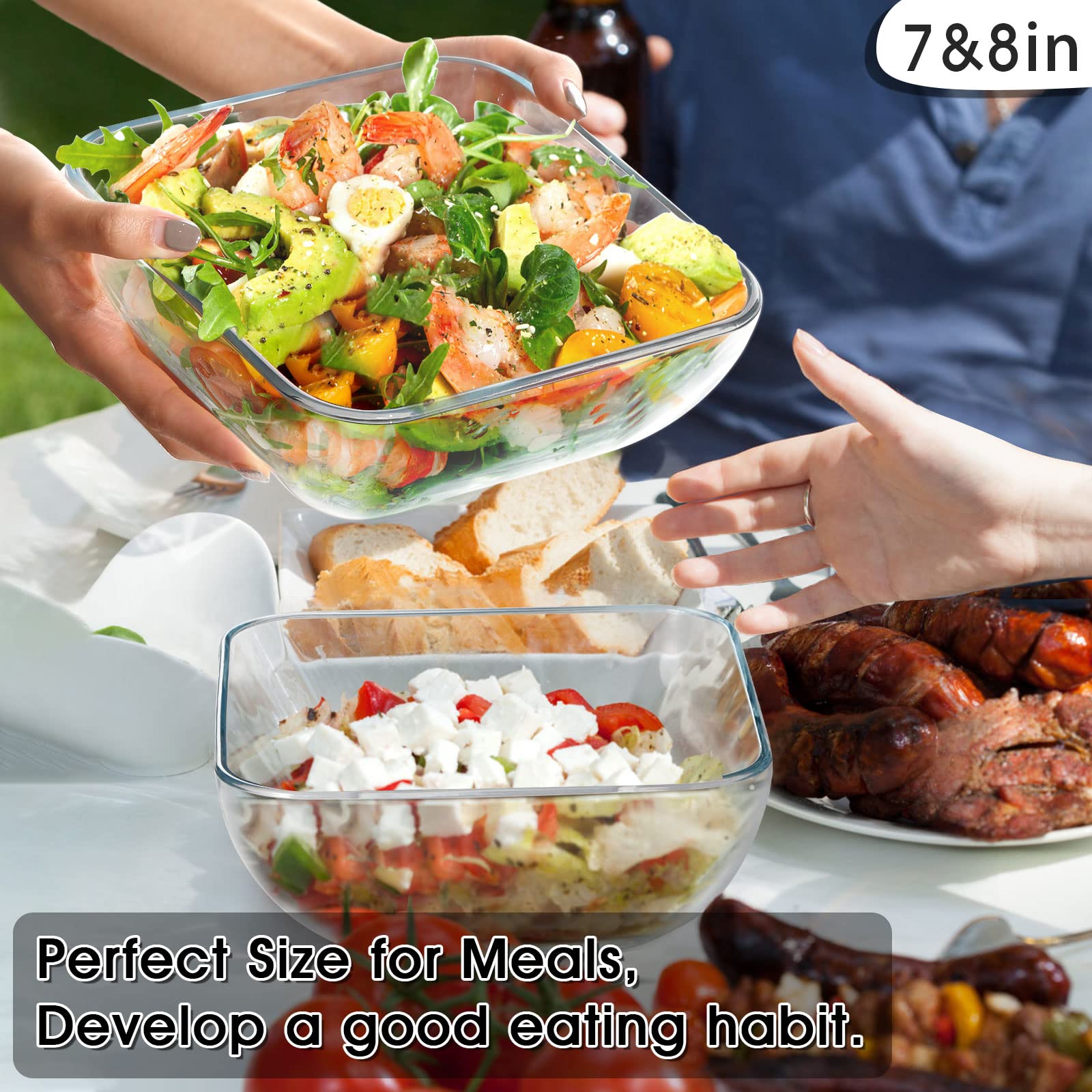 NUTRIUPS Glass Bowl Glass Mixing Bowls Set Glass Salad Bowls Glass Bowls Glass Mixing Bowls Microwave Safe Clear Glass Bowls for Mixing, Storing, Preparing Square Bowl (7 inch)