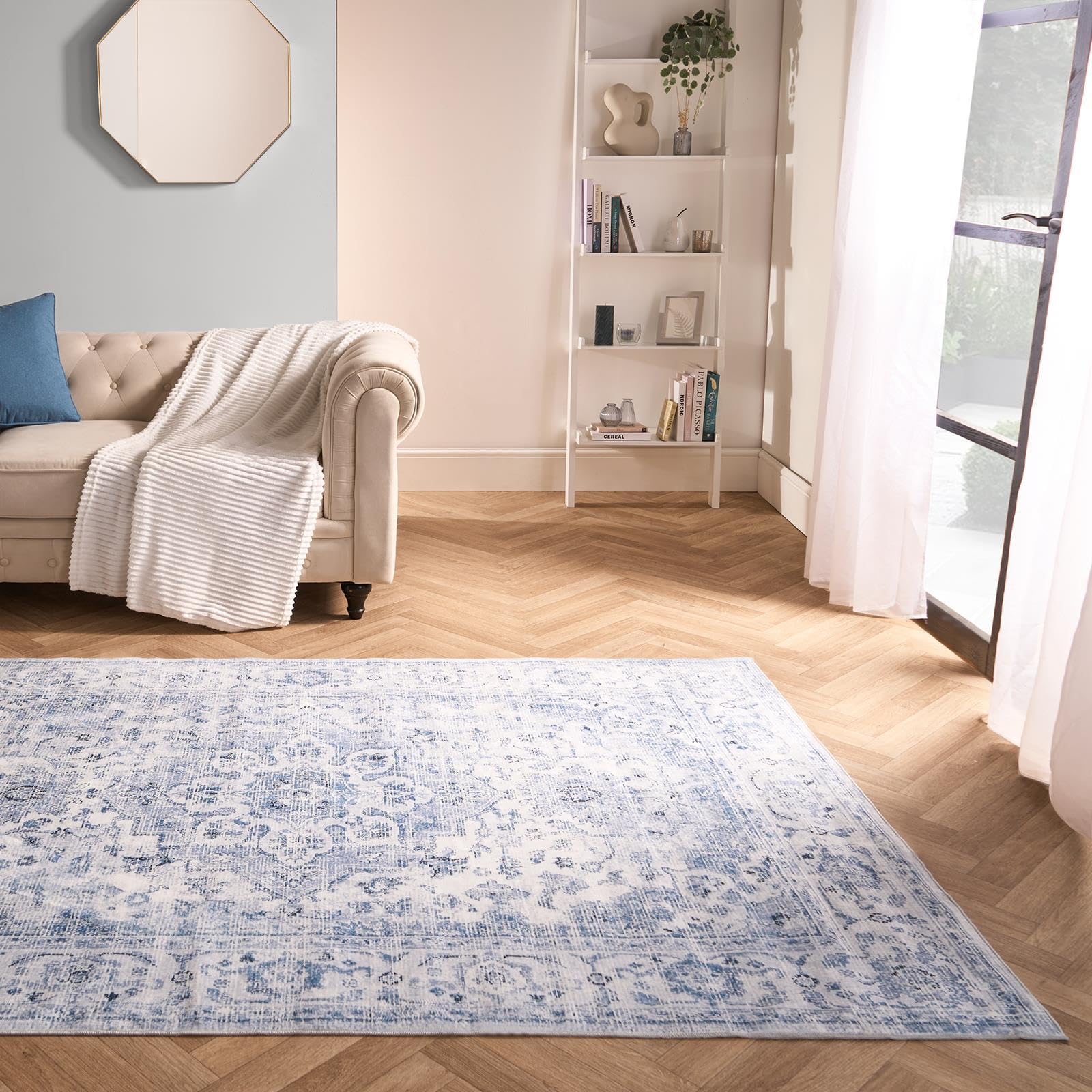 OHS Rugs for Bedroom Living Room, Vintage Printed Washable Rug Soft Durable Material Decorative Vintage Design Stylish Bedroom Living Room Rugs Large - Blue, 160 x 230cm — image 1
