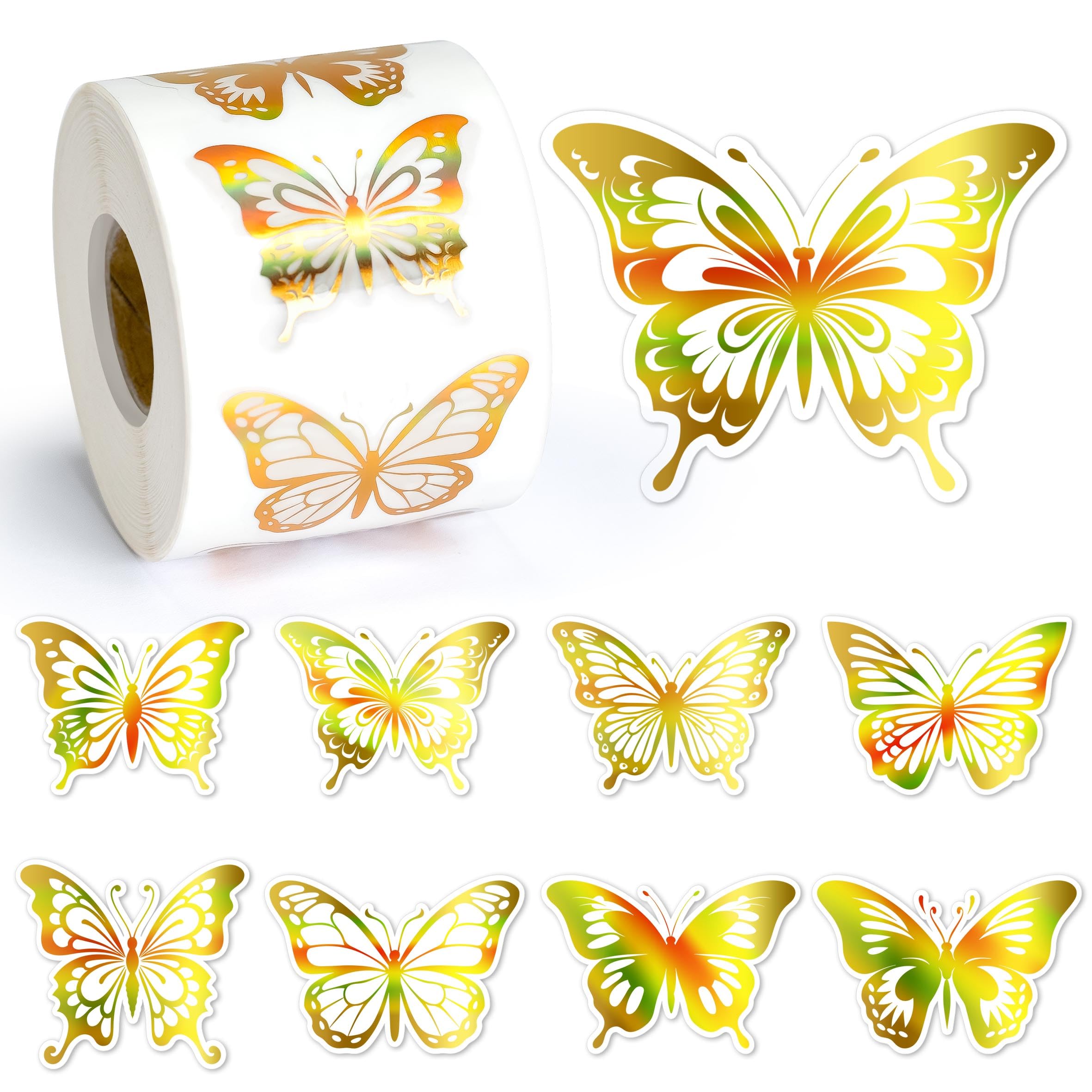 Lesnala 800Pcs Butterfly Sticker for Crafts Self-Adhesive Gold Foil Label for Wedding Party Gift Wrap Envelope Seals Invitation Card 8 Laser Styles