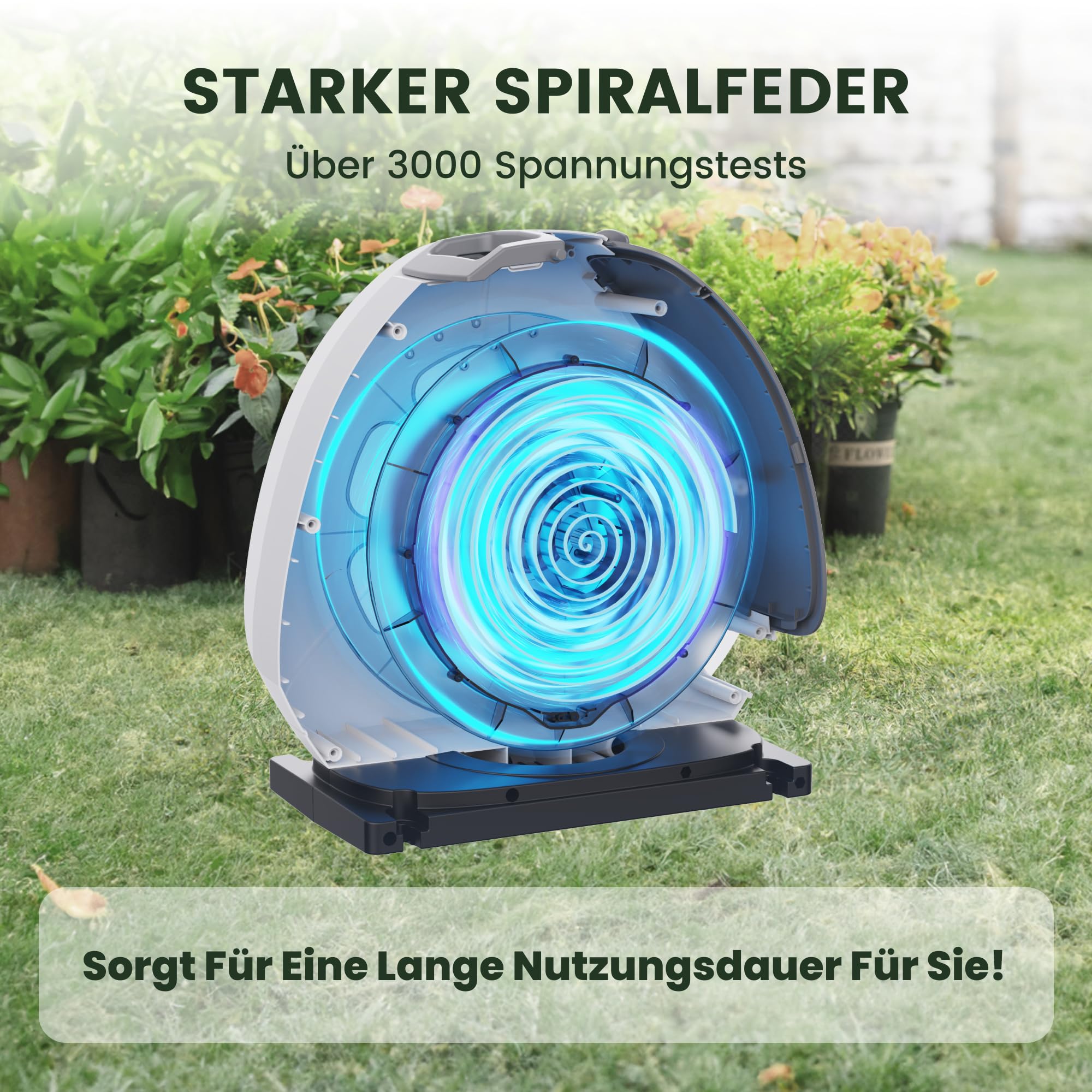 Giraffe Tools Ausziehbare Schlauchtrommel mit 40 m, robuste Bodenmontage, Gartenschlauchtrommel, mit 7-Funktions-Sprühdüse und 360° flexiblem Drehsockel