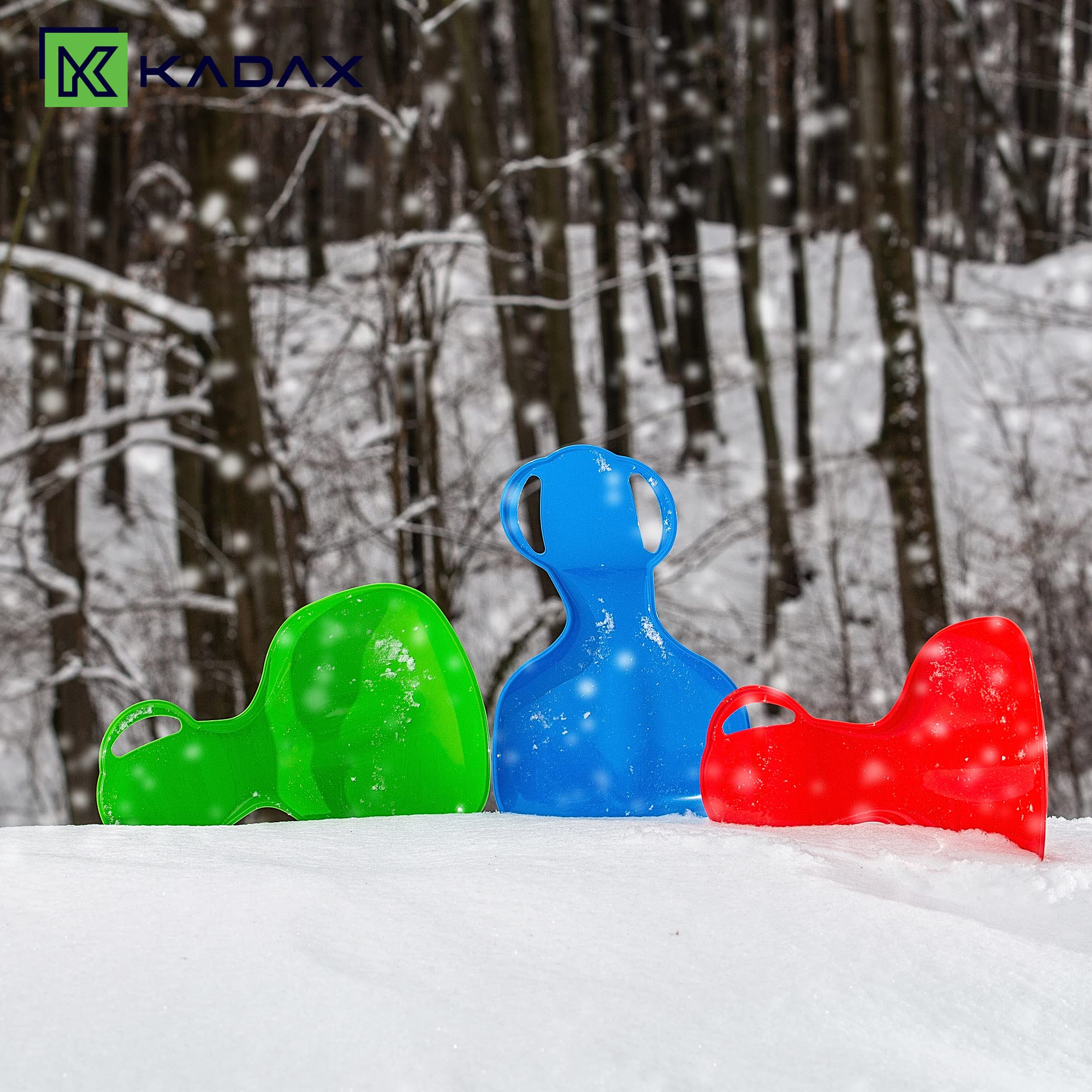 KADAX Poporutscher voor kinderen, sneeuwschuiver van kunststof, 59 x 39 x 17 cm sneeuwschaal, glijplaat met handgrepen, schotelglijder, sneeuwflitser, wintersport (blauw