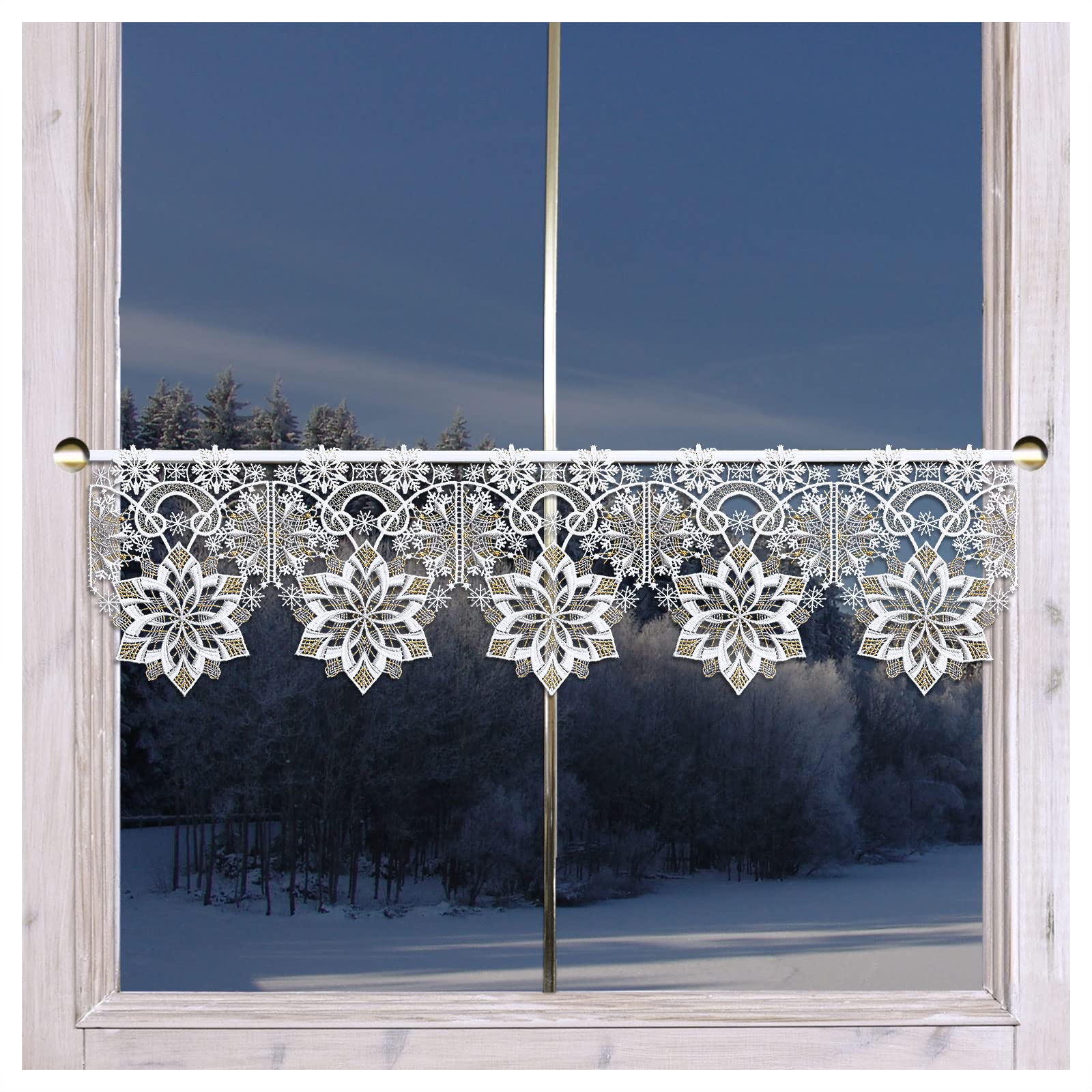 Feenhaus-Scheibengardine Schneeflöckchen-Weißröckchen Plauener Spitze Scheibenhänger Stangendeko 22 x 64 cm