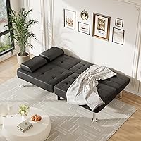 Vista 4 de Furmax Sofá Cama Futón Ajustable Sofá Cama Futón Sleeper para Sala de Estar, Oficina de Negocios, Sofás Reclinables con Portavasos (Cuero PU, Negro)