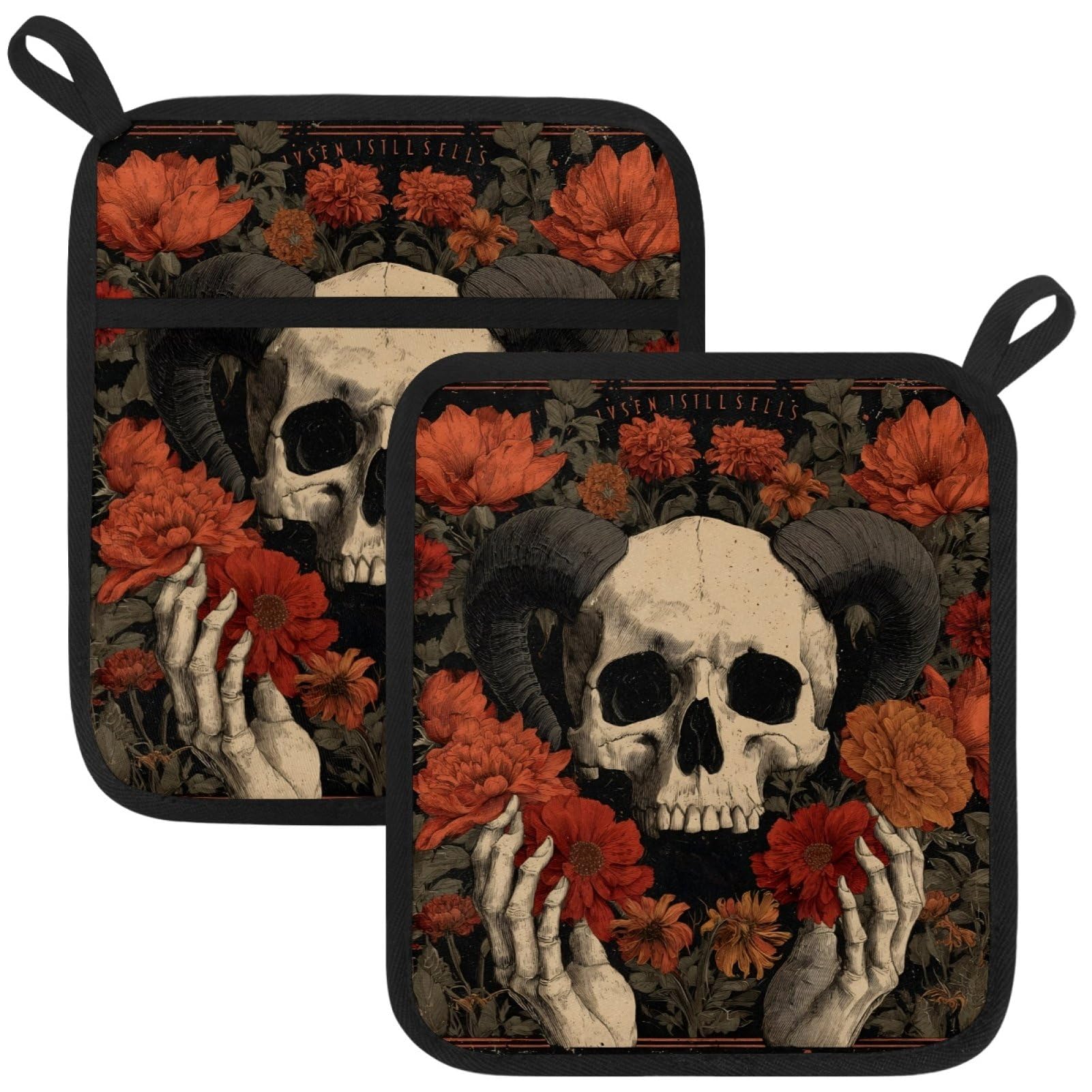 VAPOKF Skeleton Flower Kitchen Hot Pot Holder, Pot Holders Heat Resistant Pot Holder with Pocket Heat Resistant Trivets for Hot Pans Cotton Pot Mitts for Kitchen Cooking Baking