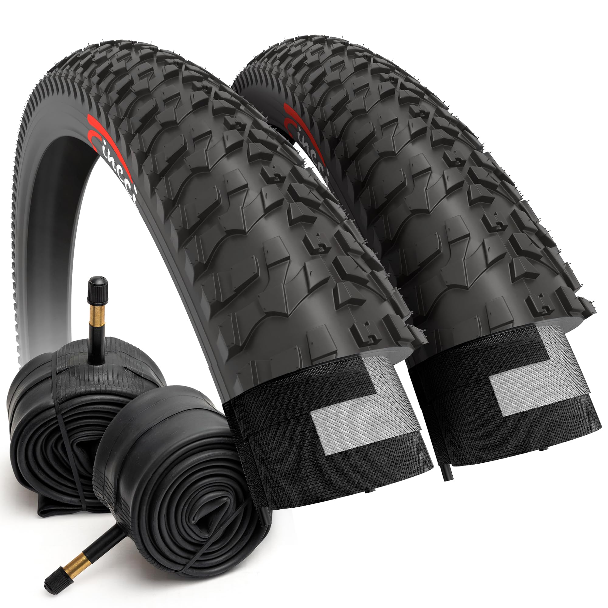 Fincci MTB 20 x 1.95 Tyre - Set Foldable Tyres 20" with 2x 20-Inch Schrader Inner Tubes, Tires 53-406 for Kids, Teenagers and Adults for Tricycle, BMX, City, Road, MTB bicycles - 30 TPI