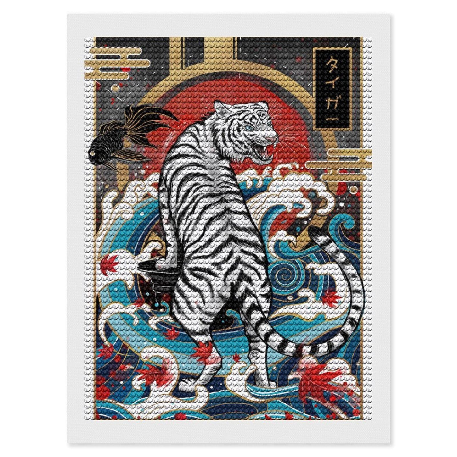 Junmoney Tiger Rising Diamond Painting Canvas Kit 12"x16", Relaxing DIY, Modern Decor, Aesthetic Room Decor, Home Wall Art, Wall Art Gift