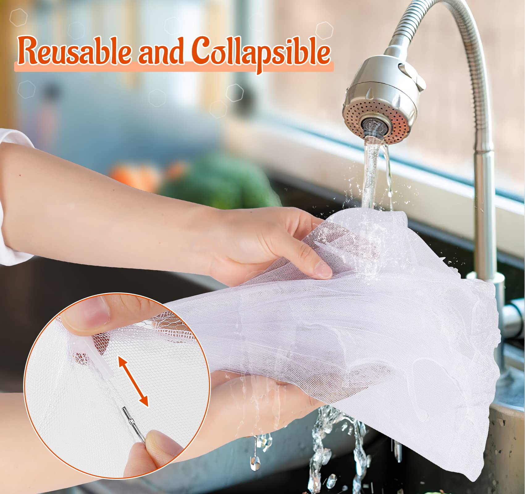 ilauke Coperture Coprivivande Pieghevole Extra Grande,100 x 60 cm, Anti Insetti Set 5pz Copertura in Rete per Alimenti 3 Misure Ideale per Cibi Protezione in Frutta Mangiare Barbecue Picnic, Bianco