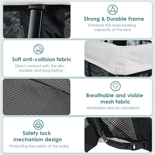 Miniatura 5 de Cuna de viaje 2 en 1, corralito ligero para bebé con moisés, patio plegable portátil para viajes, mini cuna con puerta de malla y cremallera