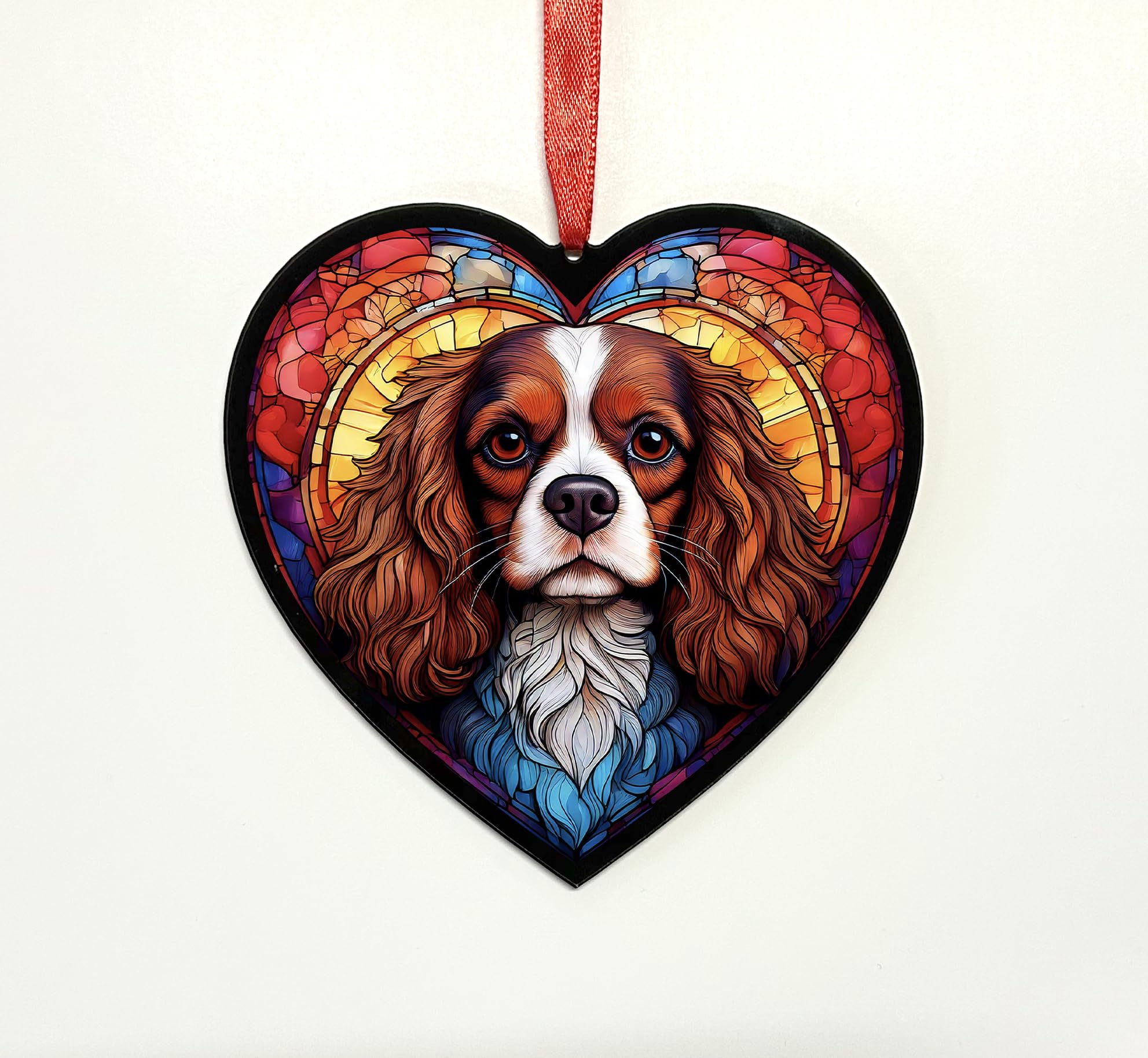 Cavalier King Charles Spaniel Heart Suncatcher - Memorial or Gift for Dog Lovers - 19cm