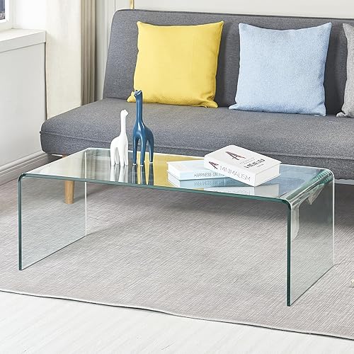Miniatura 1 de Mesa de centro de vidrio templado, mesa de centro moderna transparente transparente en forma de n y elegancia moderna para tu sala de estar, hogar y