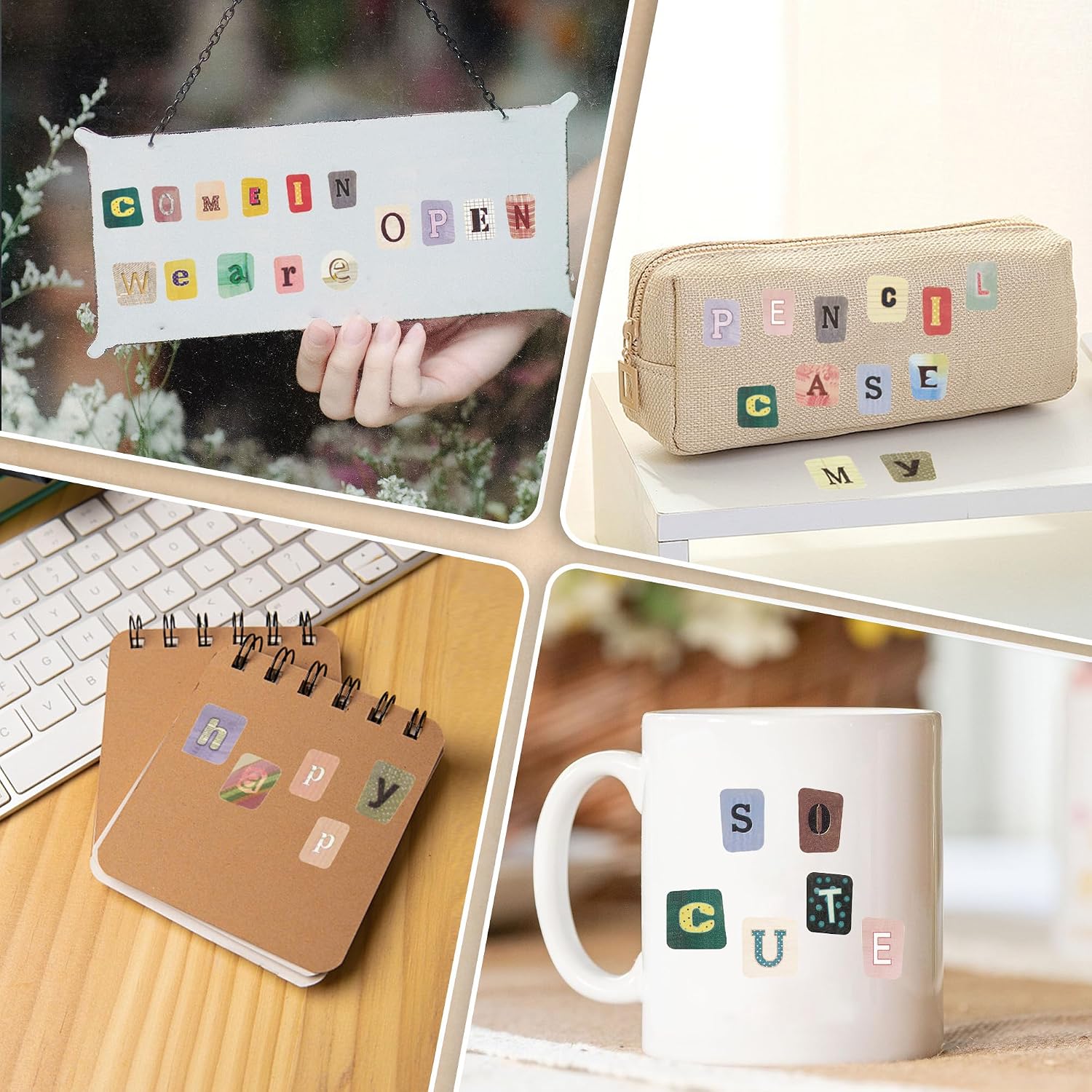 1388 Pcs Vintage Letter Stickers for Scrapbooking Supplies, 24 Sheets Alphabet Sticker for Journaling Scrapbook Stickers,Self Adhesive Small Number Decals for Junk Journal Laptop Water Bottles Crafts