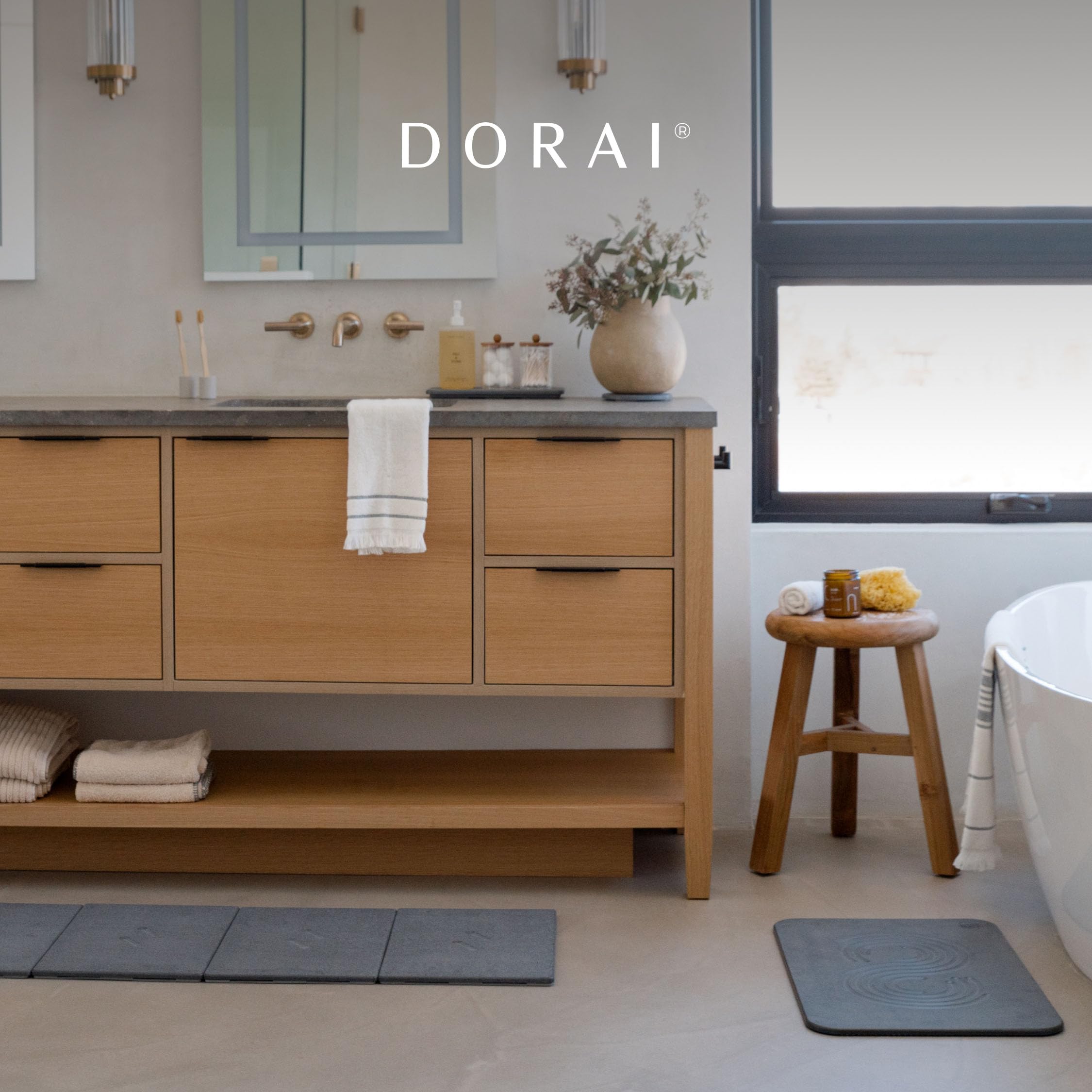 Dorai - Alfombrilla de baño con diseño de baldosas, Grande, Secado rápido, Superficie Antideslizante, diseño Personalizable, 56,6 x 80,3 x 1,5 cm, Color Arena