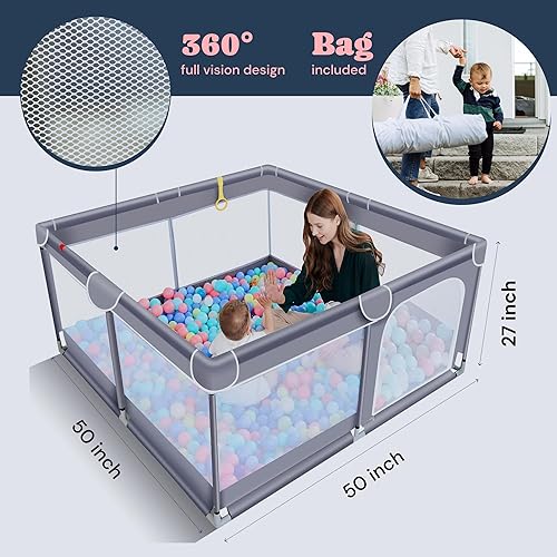 Miniatura 6 de Todale Corralito para bebés de 50 x 50 pulgadas, puerta segura para bebés y niños pequeños para cuna, patio portátil con base antideslizante y malla