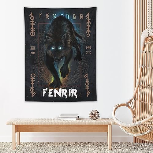 Miniatura 5 de Tapiz de mitología nórdica Fenrir The Norse Wolf Painting Tapiz de pared impresiones artísticas para colgar en el dormitorio del hogar, decoración
