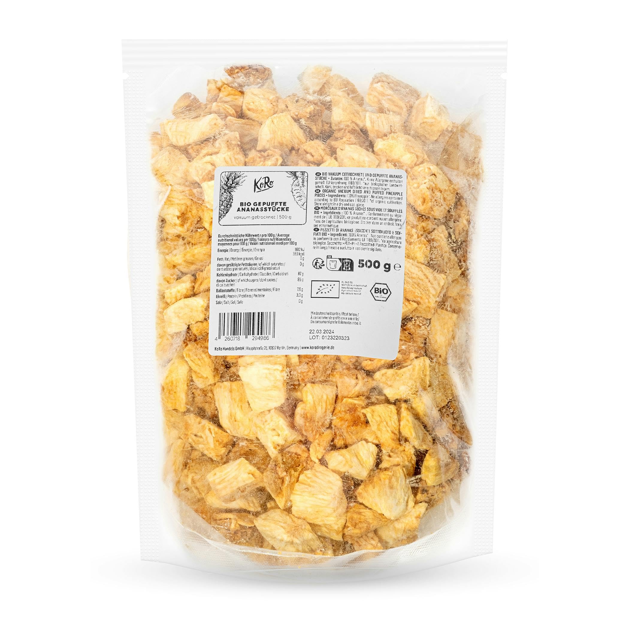 KoRo - Ananas soffiato a pezzetti bio | 500 g