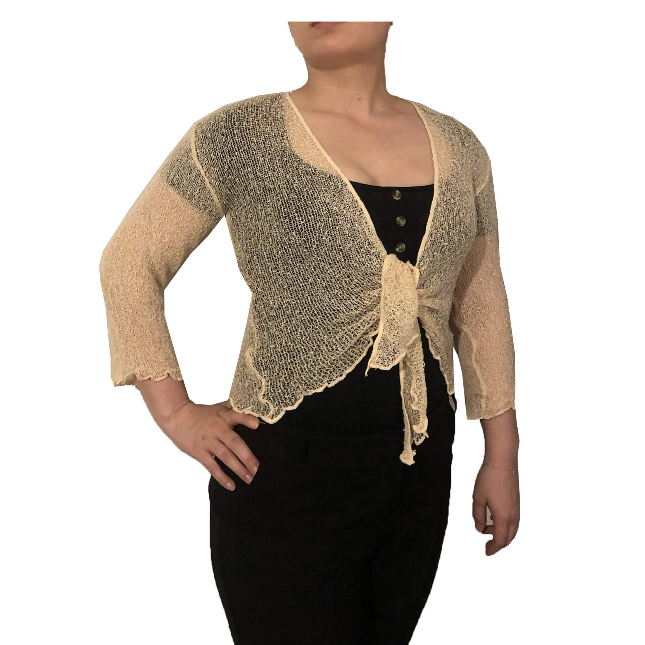 Exclusive Ladies Plain Knitted Cropped TIE UP Bolero Shrug TOP - Massive FIT (Cream)